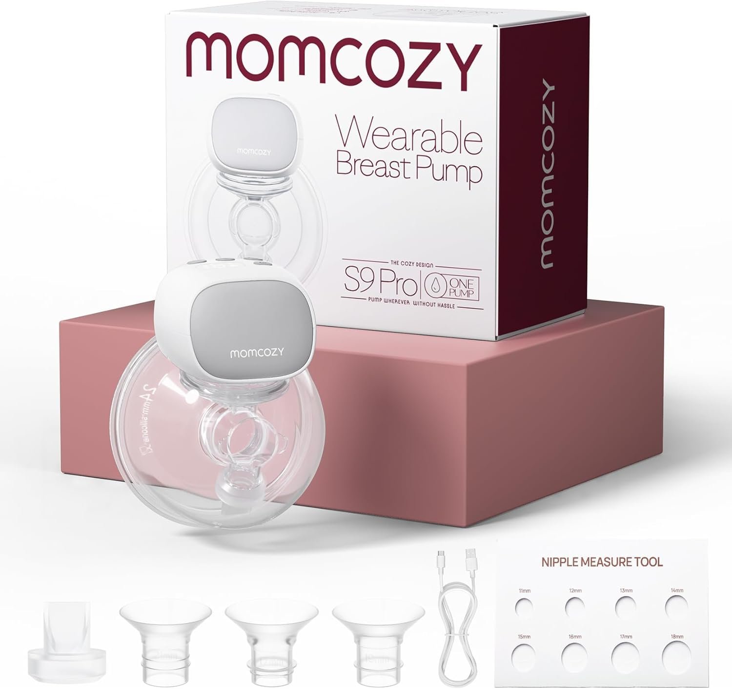 Momcozy S9 Pro Upgraded Wearable Breast Pump, Hands-Free Design with Extended Battery Life & LED Display, Double Electric Portable Pump with 2 Modes & 9 Levels, 24mm, 1-Pack, Gray