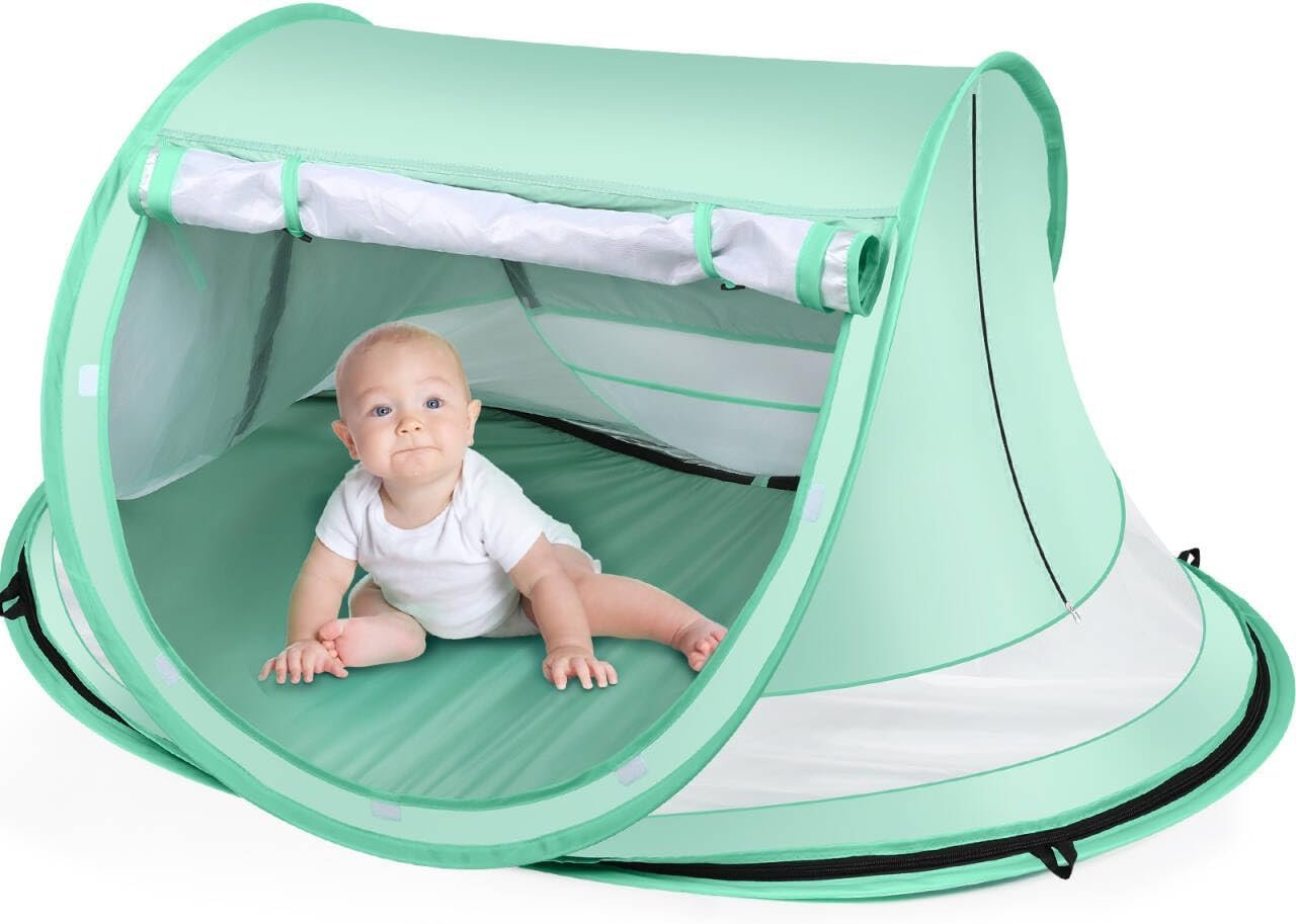 Baby Beach Tent,Large Pop Up Beach Tent Sun Shade for Beach,Portable Baby Travel Tent with Mosquito Net,Indoor Baby Play Tent,UPF 50+ UV Protection Sun Shelters for Infants