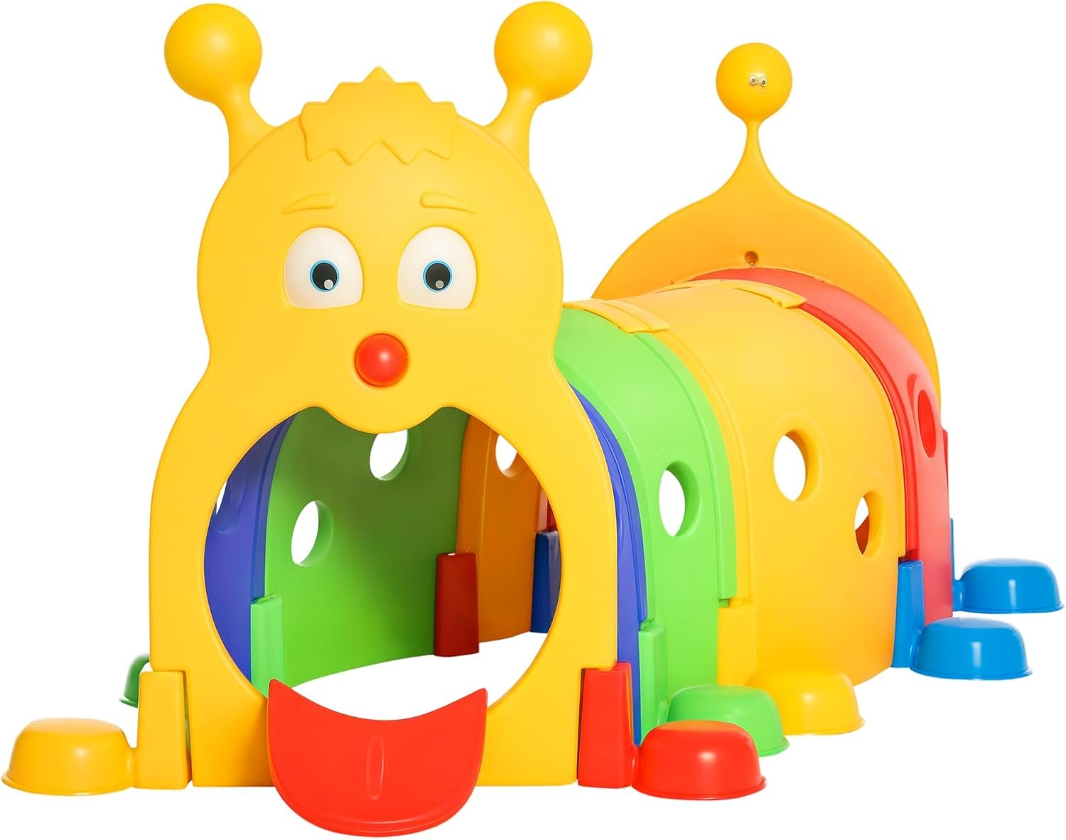 Qaba Caterpillar Play Tunnel, Toddler Tunnel for Kids Crawl and Climb Through, Kids’ Play Structure Indoor Outdoor, 4 Sections, Multicolored