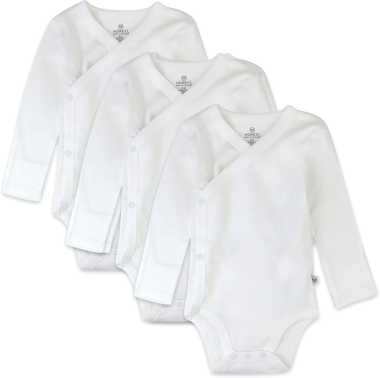 HonestBaby Baby 3-pack Long Sleeve Side-snap Kimono Bodysuits Organic Cotton for Infant Baby Boys, Girls, Unisex