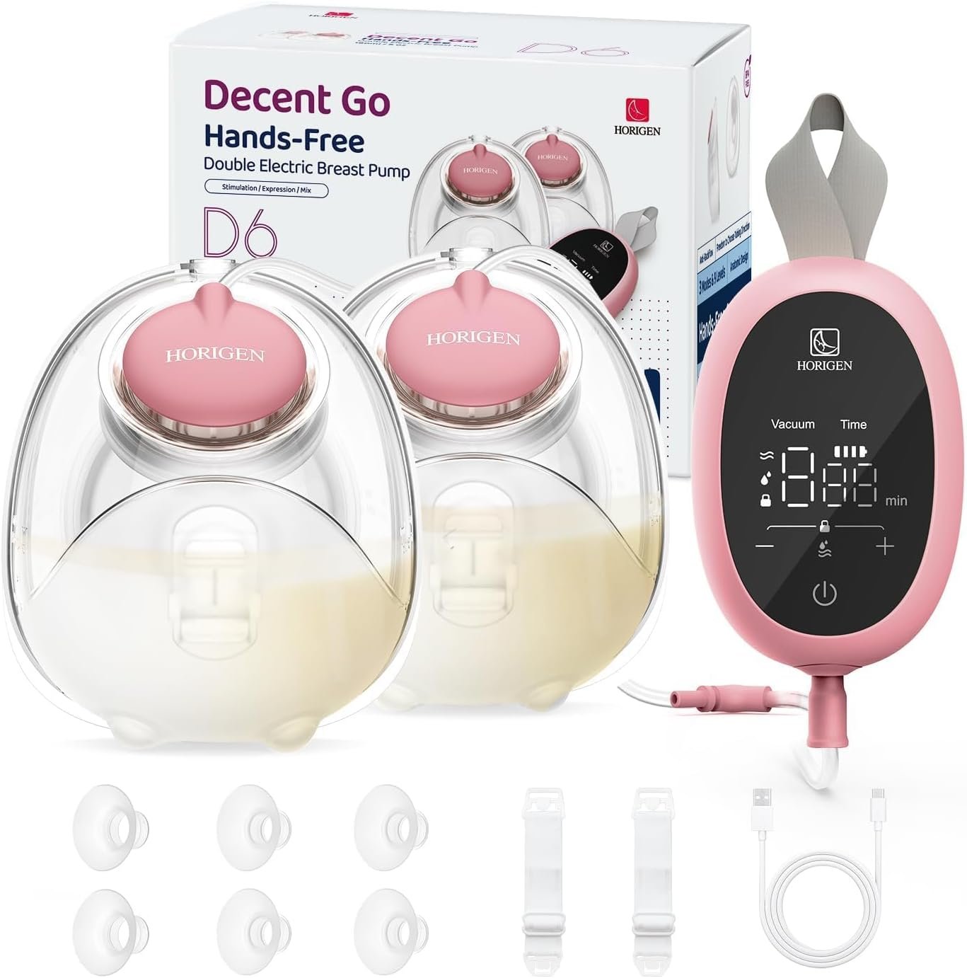 Breast Pump Hands Free D6, Ultra-Lightweight Wearable Breast Pump with Soft Double-Seal Flange – 25mm, Quiet & Leak-Proof Portable Electric Pump, 3 Modes & 9 Levels, Upgraded Low Noise Motor