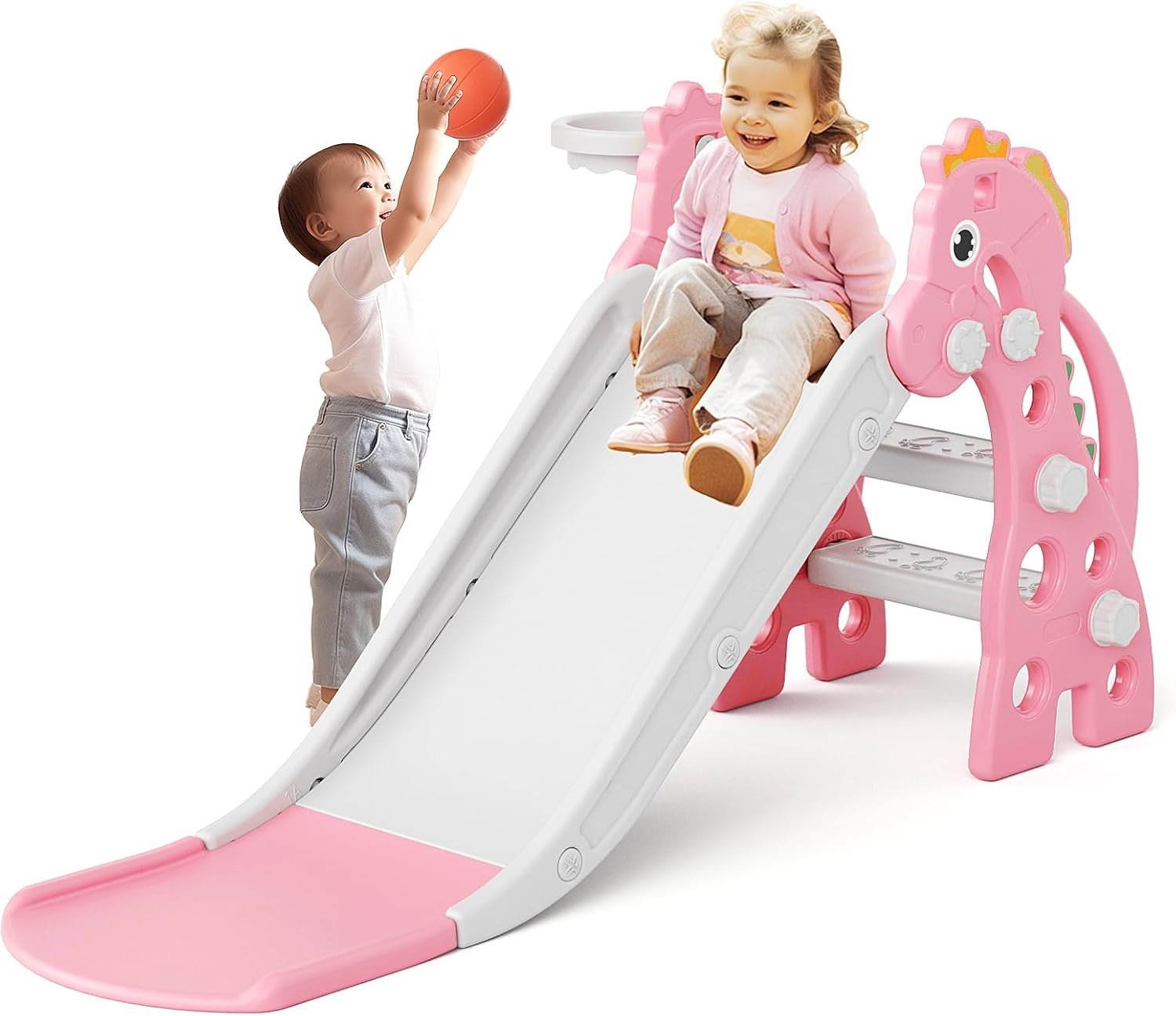 67i 3 in 1 Toddler Slide – 46.8 Inch Long Slide, 10-Min Easy Assembly, Foldable Anti-Tip Stable, Small Indoor Mini Slide for Toddlers 1-3, Baby Inside Slide Resbaladilla Indoor Outdoor Gift (Pink)
