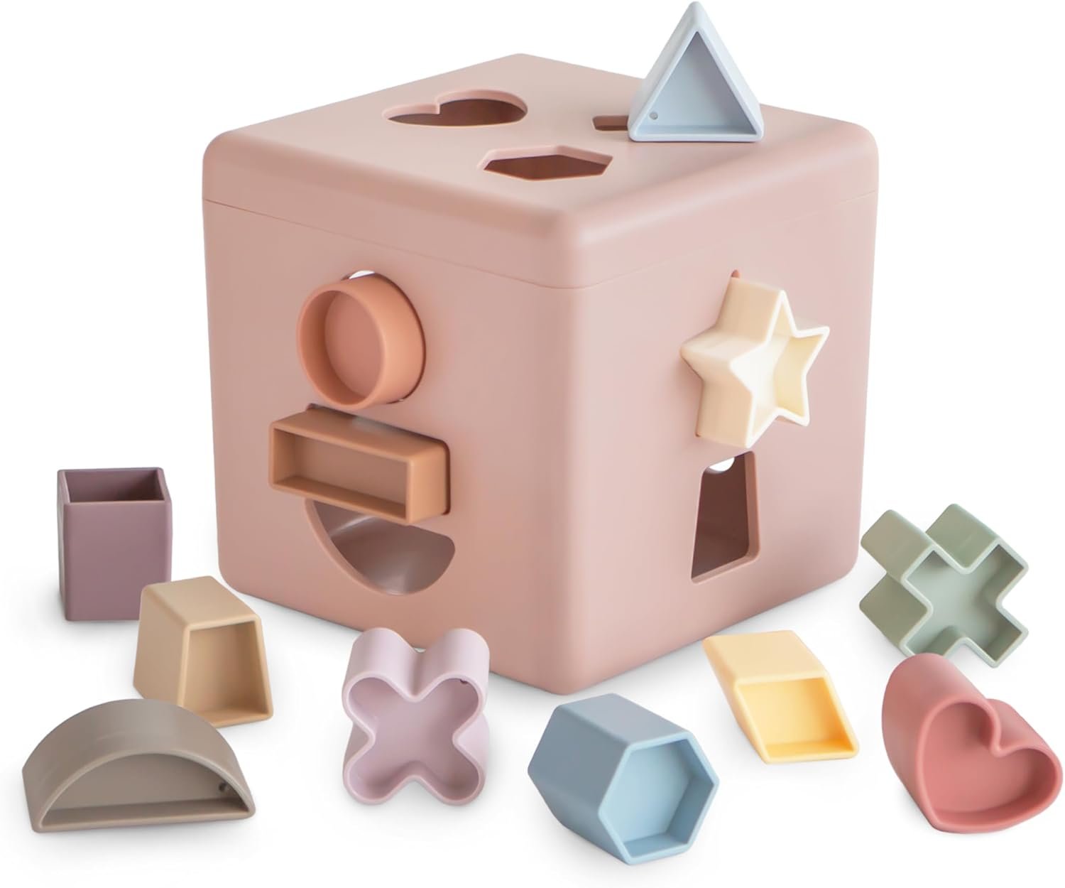 mushie Shape Sorting Box (Petal) | Educational Learning Toy for Toddlers with 12 Shapes | Made in Denmark (10+ Months)