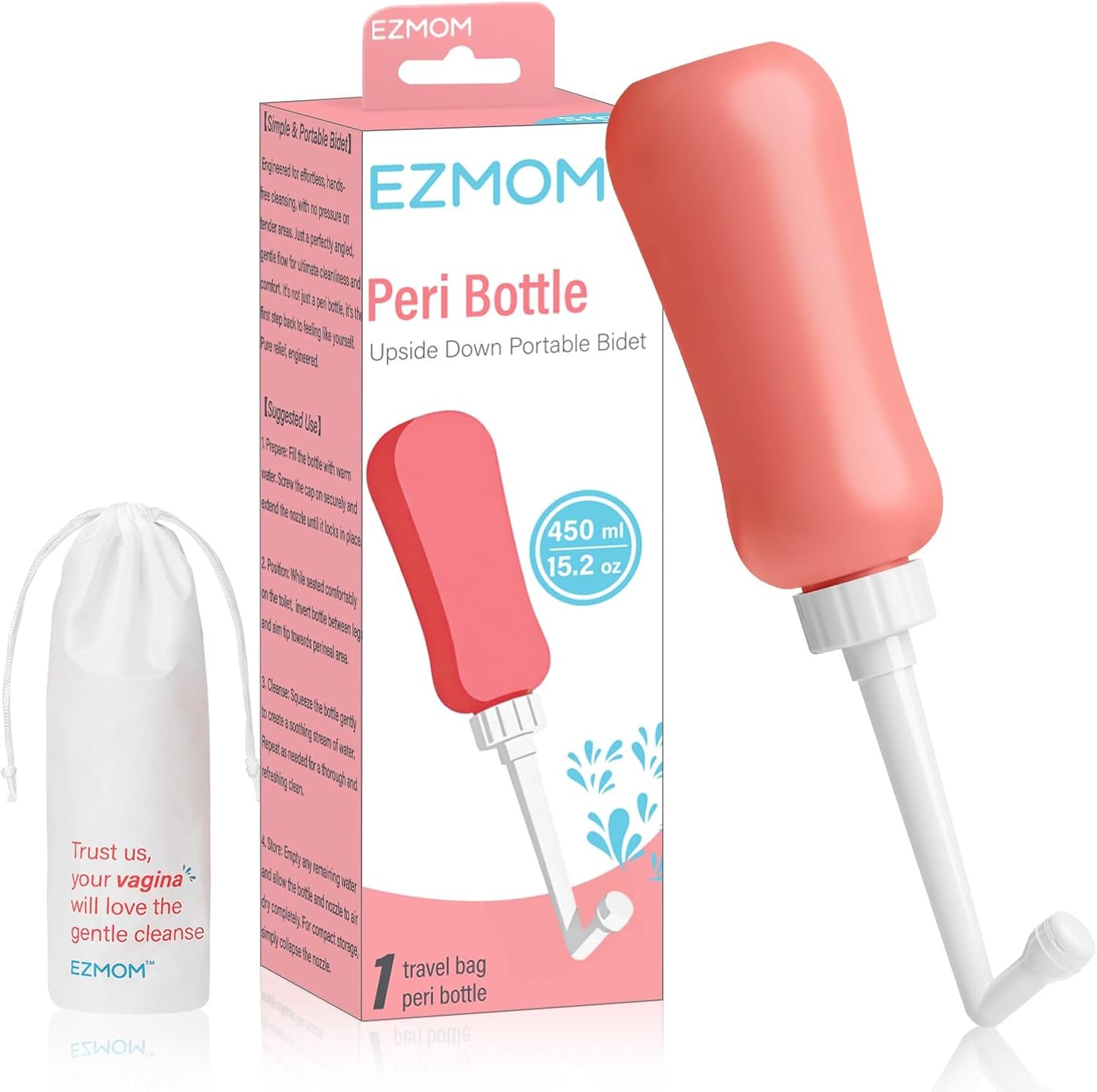 Peri Bottle, Upside Down Postpartum and Perineal Care, 15oz Portable Hand Held Travel Bidet Sprayer for New Mom