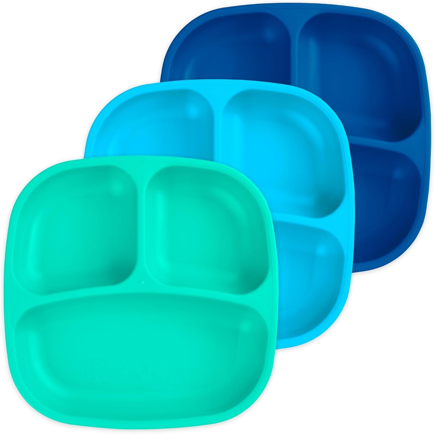 Re-Play Toddler Plates with Dividers – Deep-Walled 3 Compartments Divided Plates for Kids – Dishwasher & Microwave Safe – Made in USA – Set of 3-7.37″ x 7.37″ x 1.25″ – A True Blue
