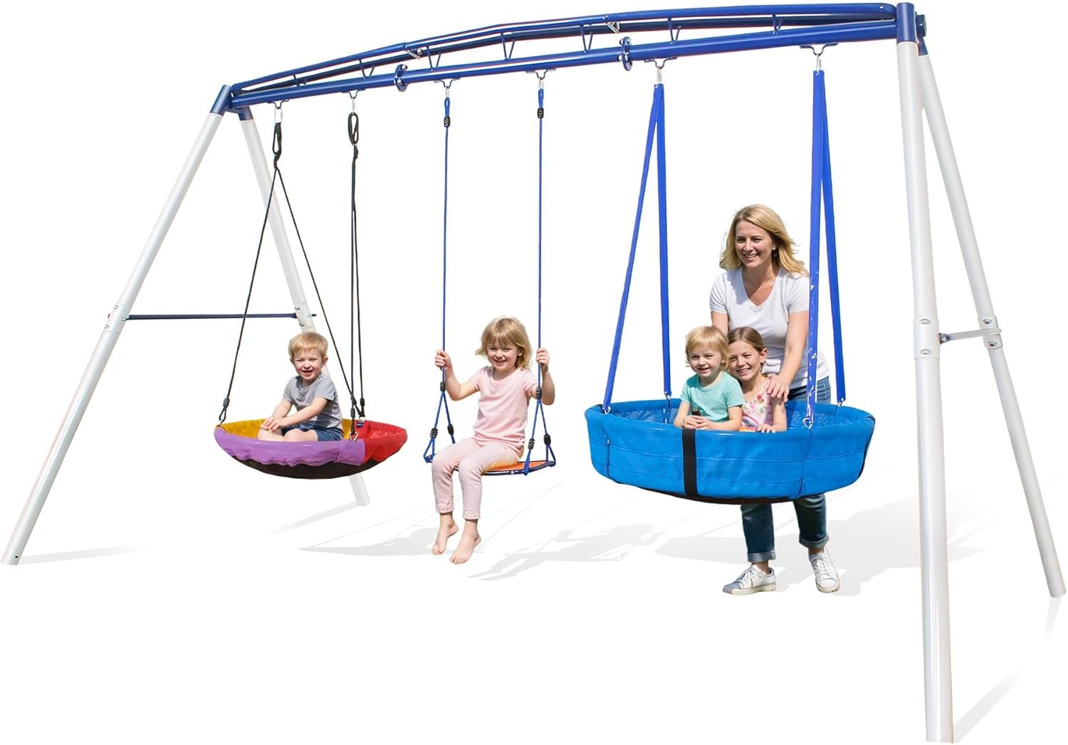 3-in-1 Heavy Duty Metal Swing Set, 800 LBS Capacity, Reinforced A-Frame Outdoor Playset with Locking Toddler Seat & Saucer Swings for Kids & Adults