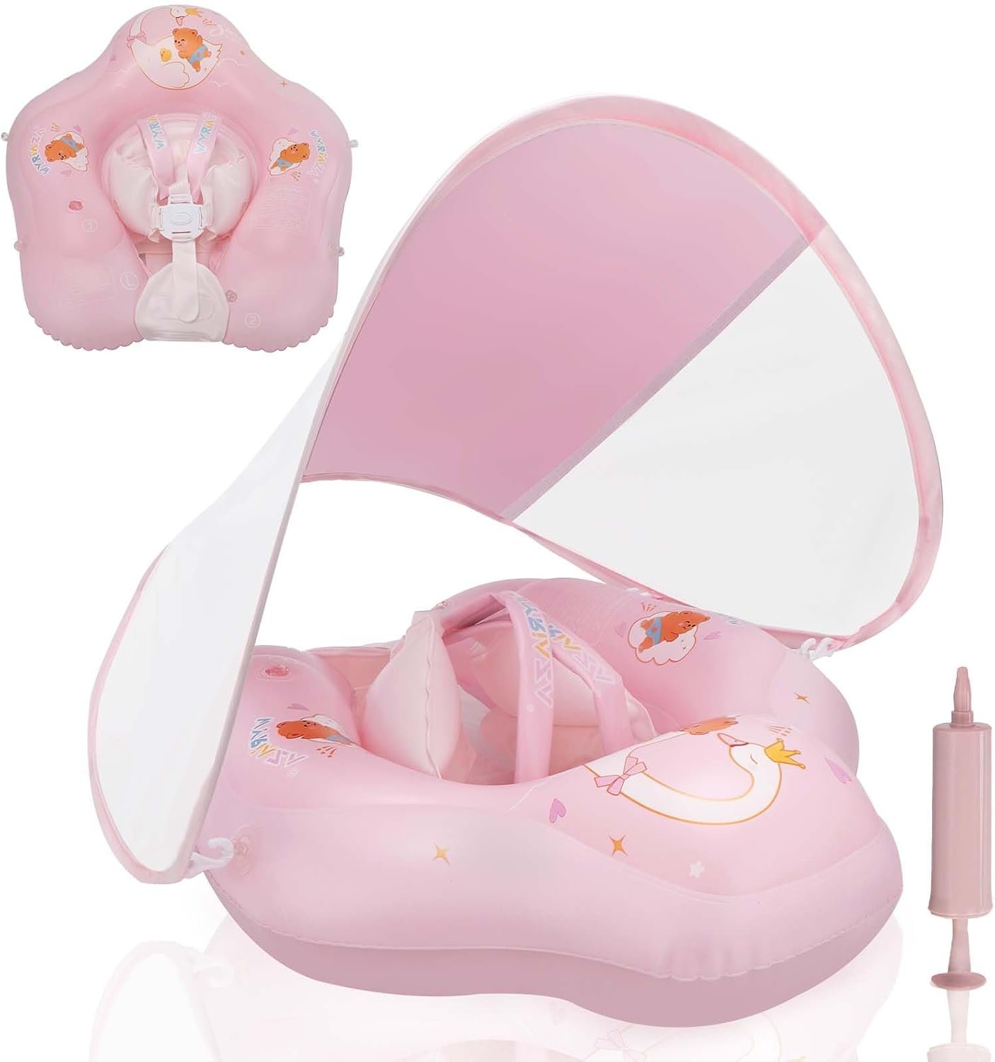 Loowarts Baby Float with Canopy,Infant Pool Float with Safety Seat,Baby Swimming Float & Swim Float & Water Float UPF50+ UV Protection for Toddler from 3 to 36 Months.(S:3-12 Month/L:6-36 Month)