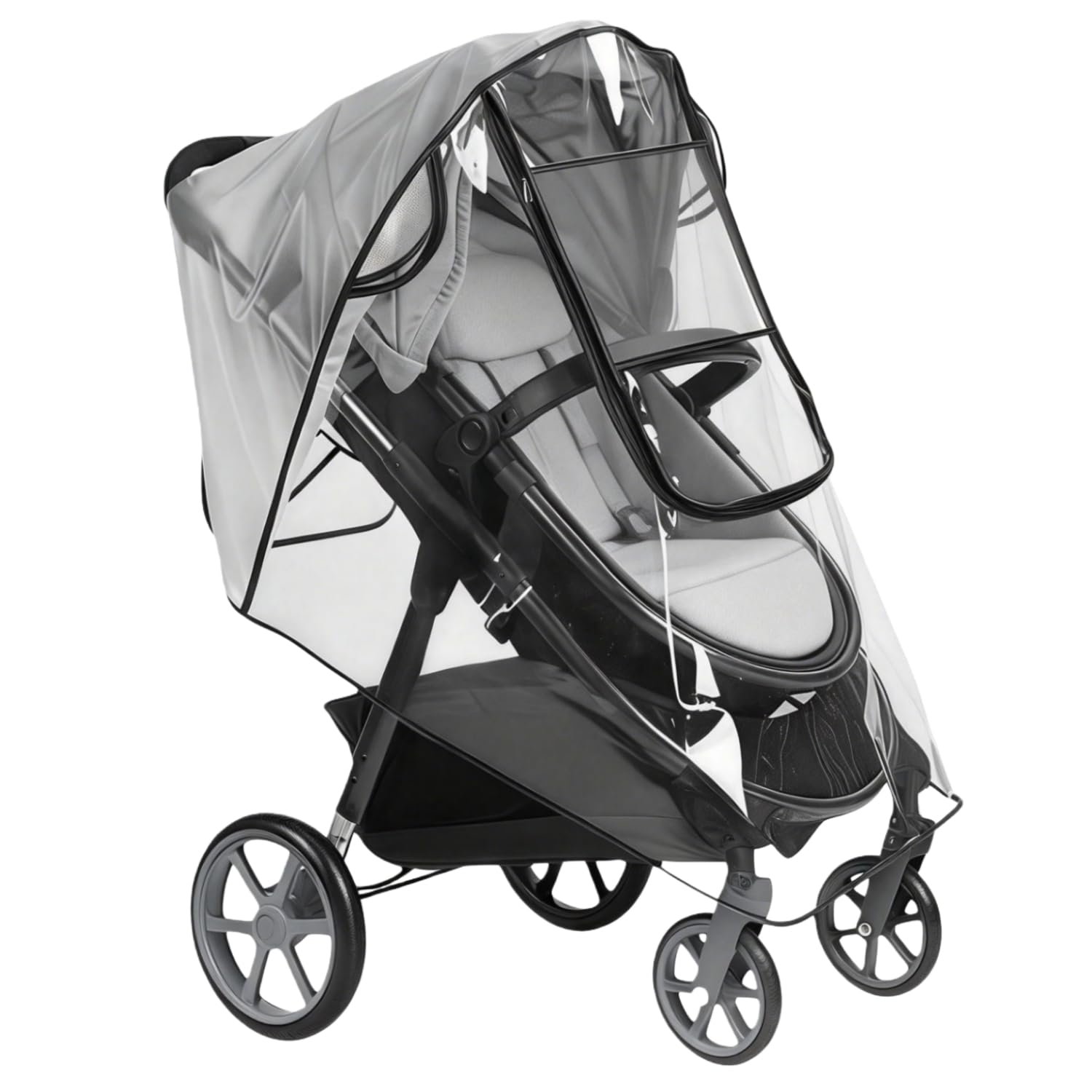 Stroller Rain Cover, Baby Stroller Rain Cover Universal Plastic Stroller Cover, Rain Cover for Stroller, Windproof and Waterproof with Waterproof Zip, Good Air Circulation, Food-Grade EVA Material