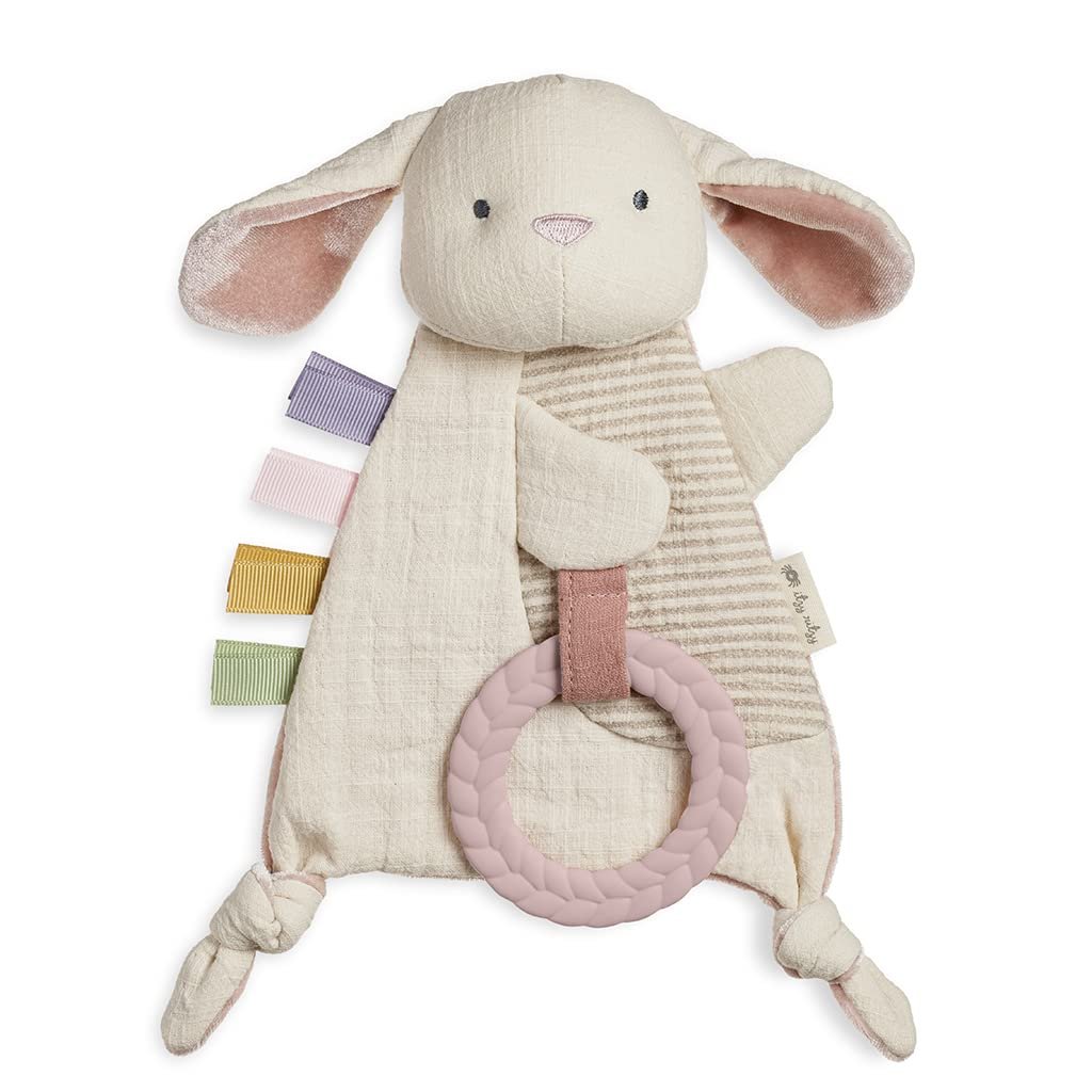Itzy Ritzy – Bitzy Crinkle Sensory Toy Bunny with Crinkle Sound for Babies & Toddlers – Features Soft Braided Teething Ring & Textured Ribbons, Designed for Ages 0 Months and Up, Bunny