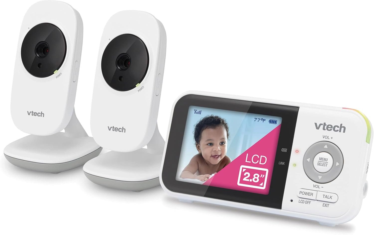 VTech VM819-2 Non-WiFi Video Baby Monitor with 2 Cameras, 1000ft Range, 19-Hour Battery – Night Vision, Temperature Sensor, Lullabies, 2-Way Audio, Secure FHSS Transmission