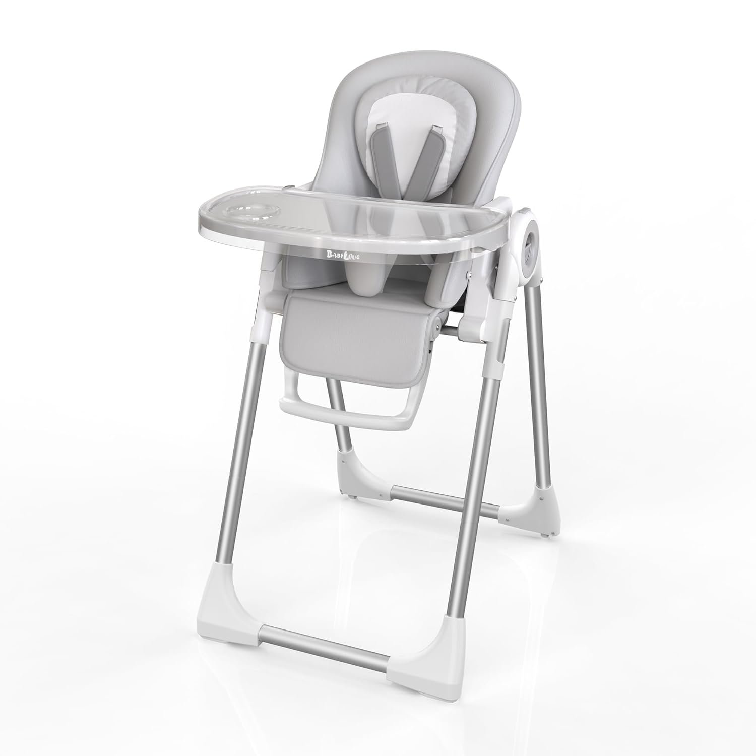 Babilous High Chair, Foldable High Chairs for Babies and Toddlers, Ultra Safe for Infant with Lockable Wheels, Easy Clean, Removable Tray/Adjustable Footrest for Baby Feeding HighChair, Grey