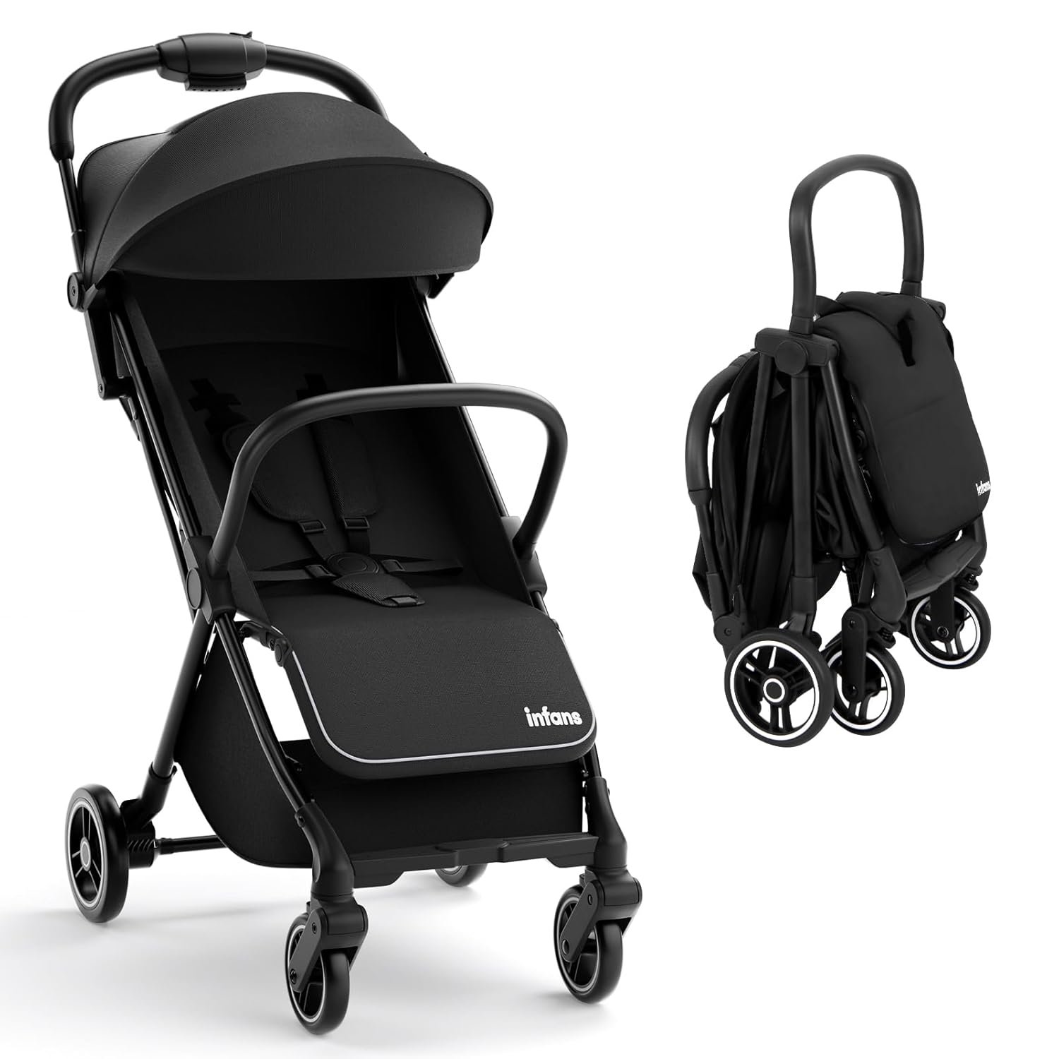INFANS Ultra-Compact Fold Airplane Ready Travel Stroller, One-Hand Gravity Fold Near Flat Recline Seat, Foldable Toddler Stroller for Infant 6-36 Month