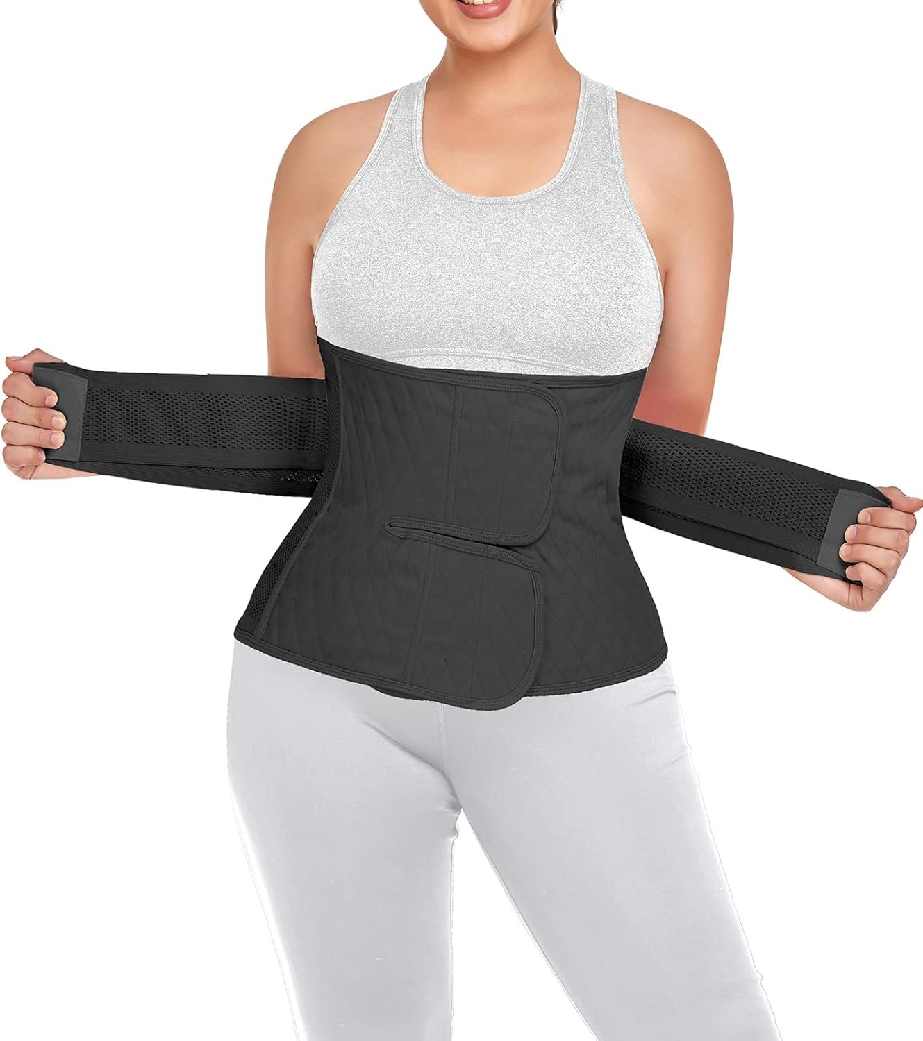 Postpartum Belly Band Abdominal Binder Post Surgery C-section Belly Binder Wrap Girdle Recovery Belt Back Support (Small/Medium, Black)