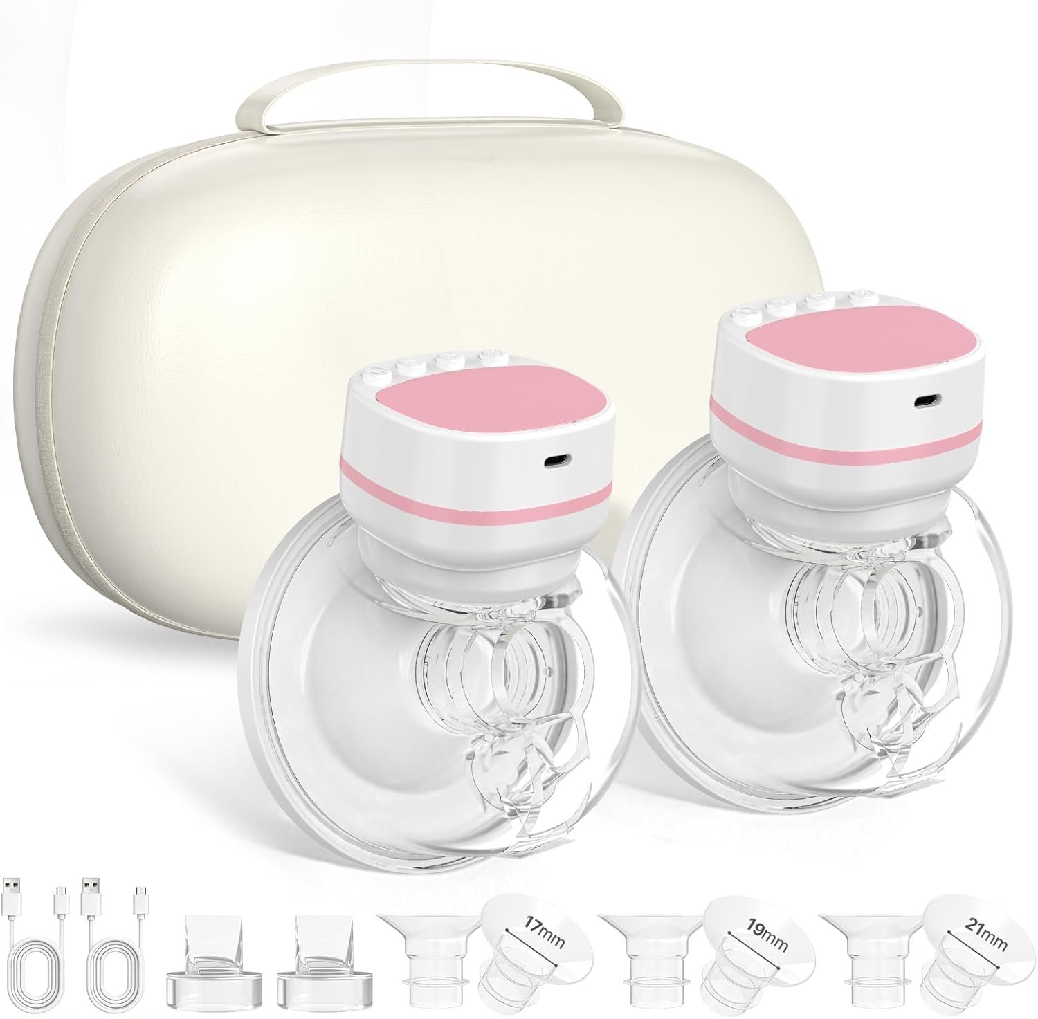 Wearable Double Electric in-Bra Breast Pump with Carry-on Storage Box, Quiet & Hands-Free Rechargeable, Pain-Free Portable 9 Speeds 3 Modes & Strong Suction Power, Painless, Timer and Memory Function