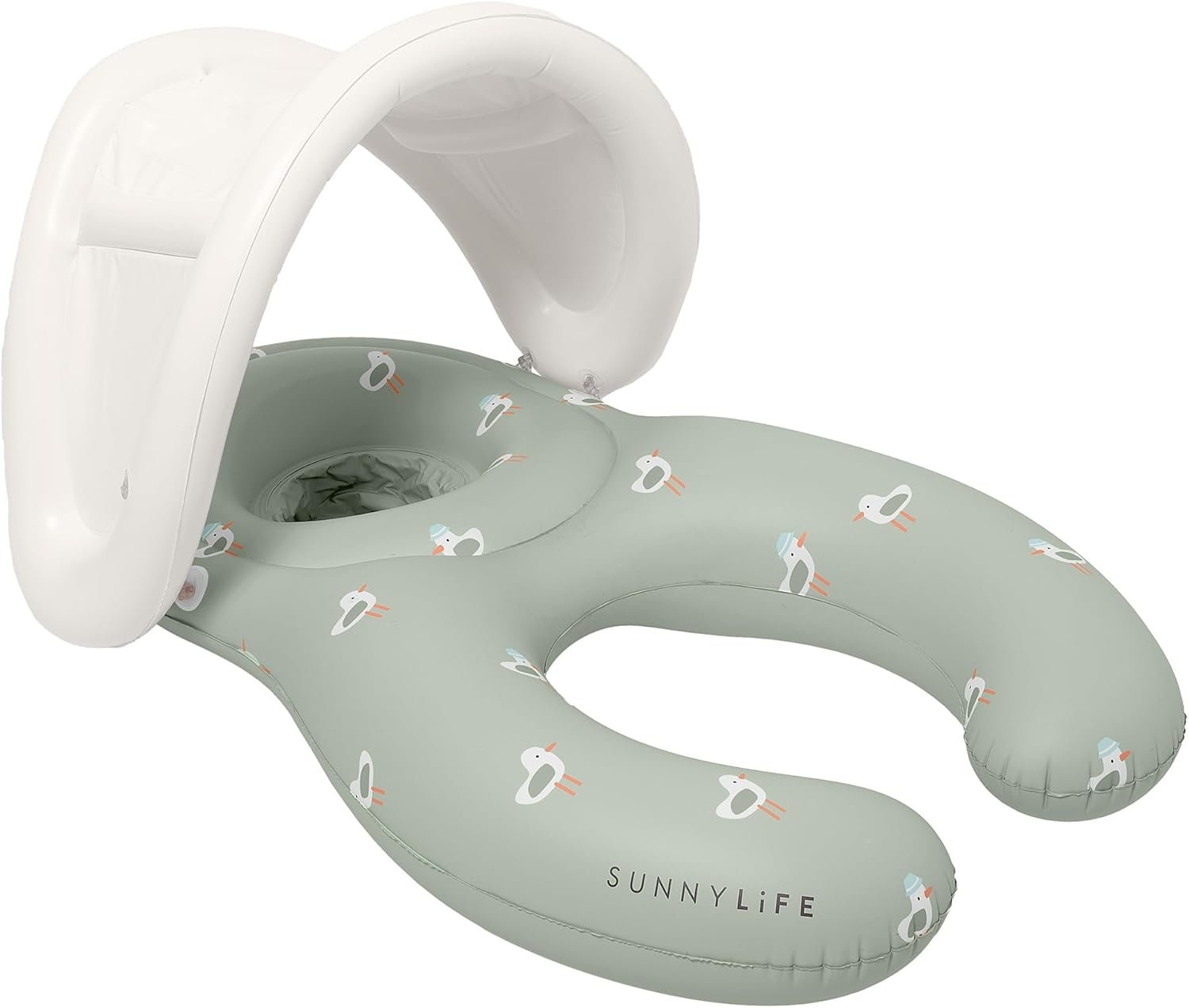 SUNNYLiFE Float Together Baby Seat, Sammy The Seagull Green, PVC, 43.31 x 29.13 x 25.59 inches, Caregiver and Baby Float with Removable Canopy, for 11-15kg Children