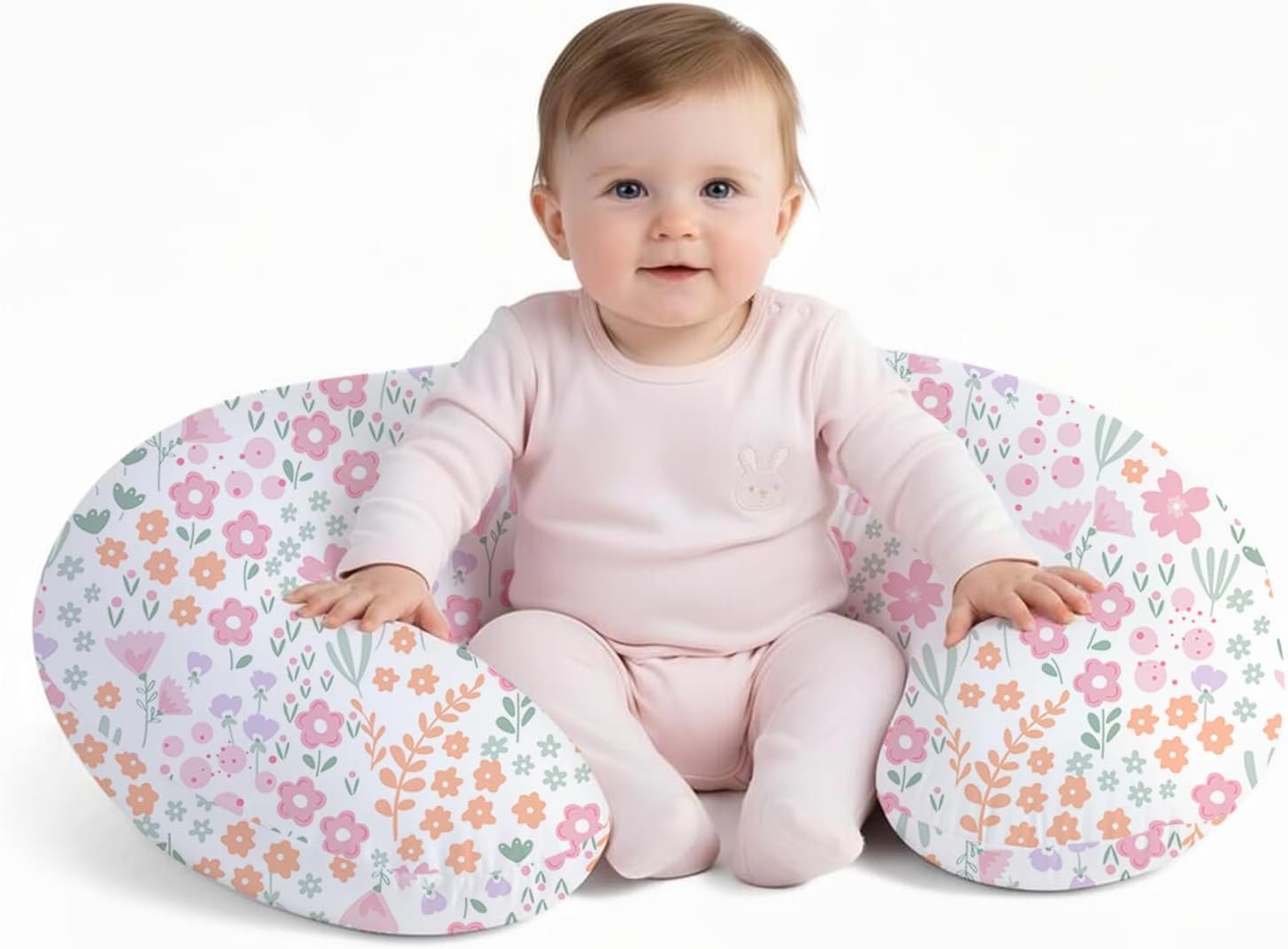 Little Grape Land Nursing Pillow for Breastfeeding, Ergonomic Feeding Pillow with Removable Cover, Baby Feeding Pillow with Hidden Zipper Guard and Supportive Breathable Filling, Floral, Original