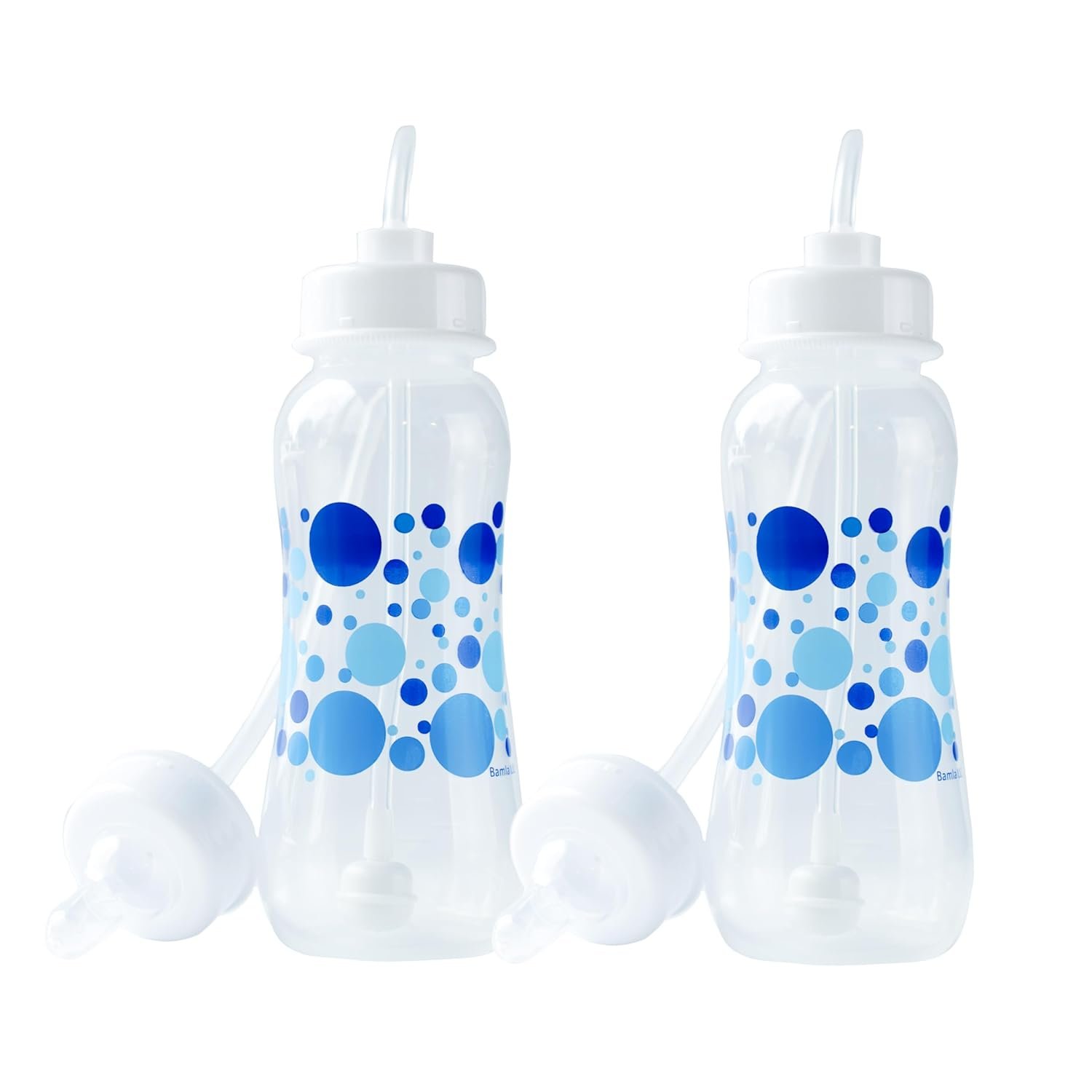 Hands-Free Baby Bottle – Anti-Colic Nursing System 9 oz Baby Bottle with Fast Flow Nipple/Teat 3m+ with Tube Straw Feeding System for Toddler (2 Bottles – Blue)