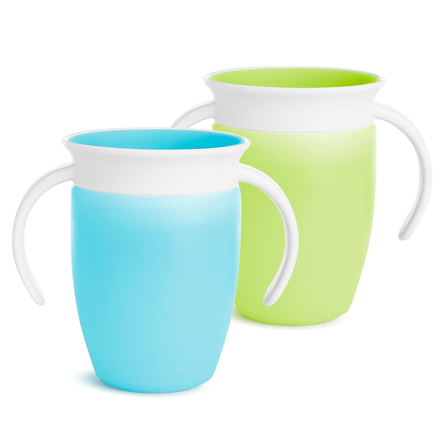 Munchkin Miracle 360 Sippy Cups for Age 6mo+, Spill Proof Toddler Cups with Handles, 7 oz, 2 Pack, Blue/Green, BPA Free