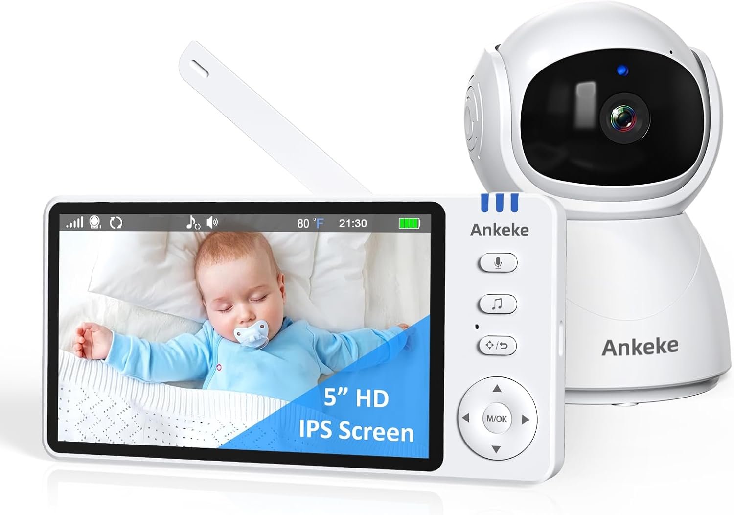 Baby Monitor with Camera and Audio, No WiFi Baby Monitor with 5″ 720P HD Screen, 100-Hour Battery, 1000ft Long Range, 2-Way Talk, Cry and Feeding Reminder, Night Vision and 355°PTZ