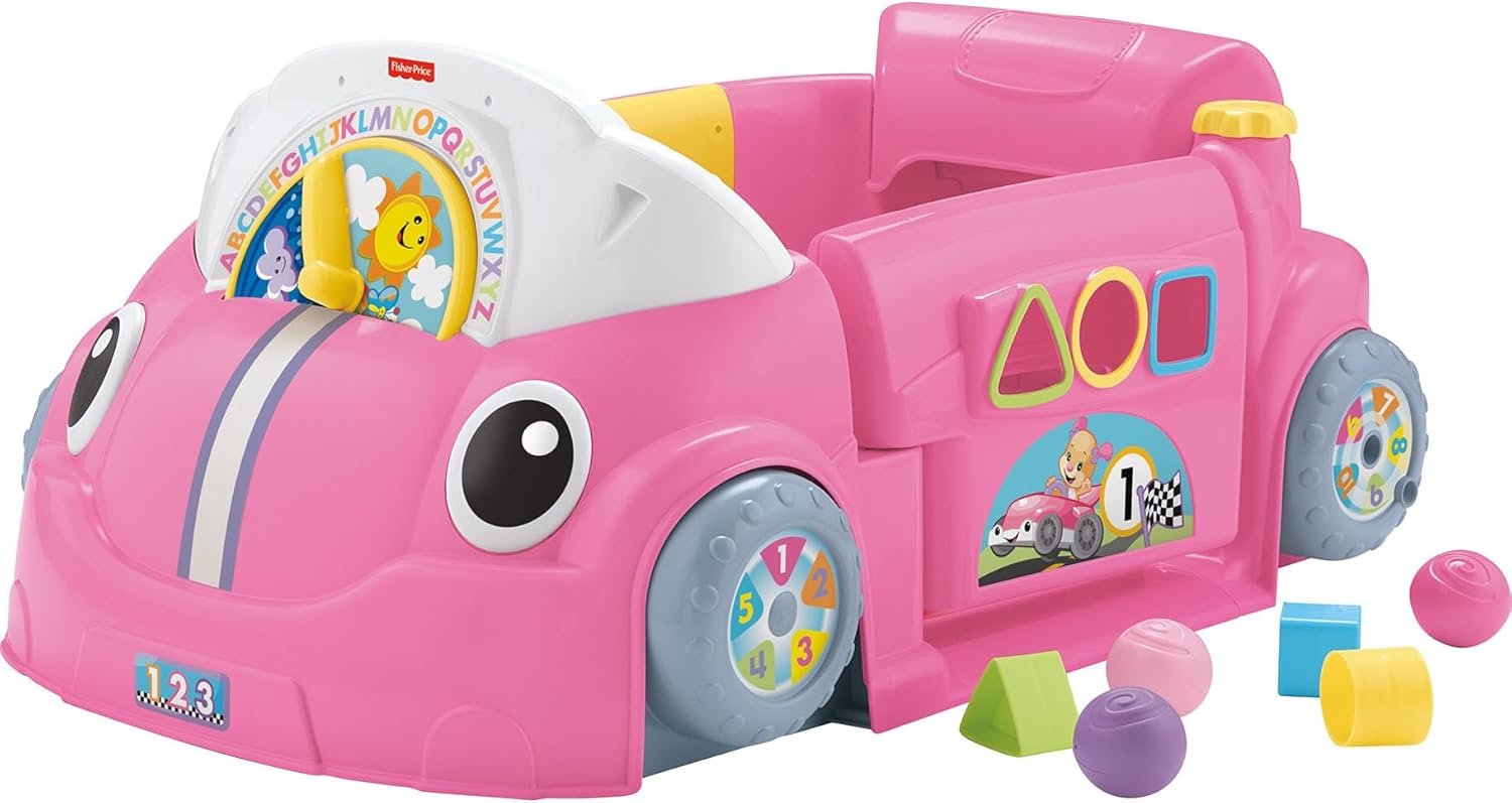Fisher-Price Baby Learning Toy Laugh & Learn Crawl Around Car Activity Center with Smart Stages for Infants Ages 6+ Months, Pink