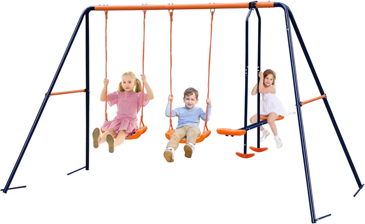 Outdoor Swing Sets for Backyard, 440lbs Load Capacity Swing Stand with 2 Seats and 1 Glider, Heavy Duty A-Frame Metal Outdoor Swing Set for Kids