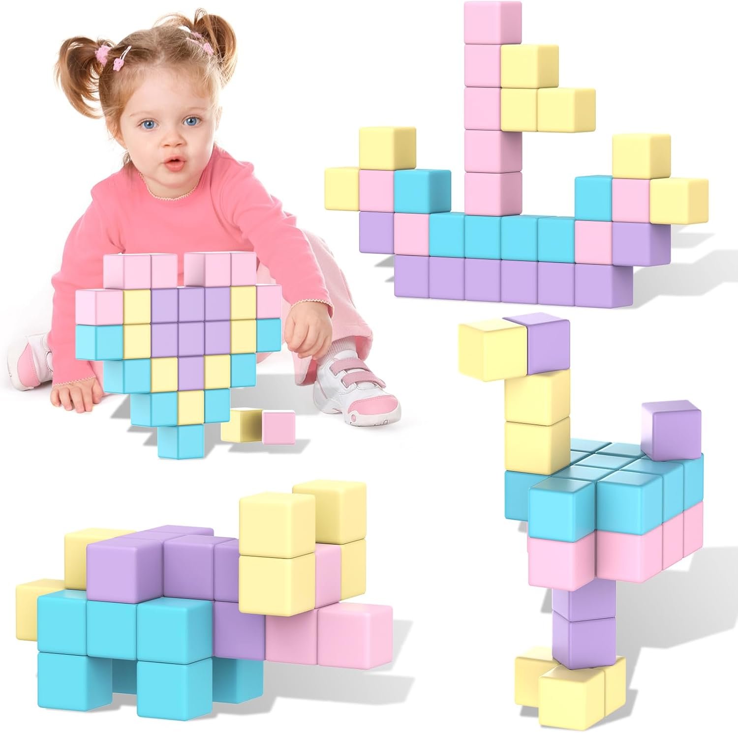 SYSKENI Magnetic Building Blocks Toys for Toddler Girls Boys Age 3-5 5-7 4-8 Macaron Magnetic Blocks Stem Sensory Toys, Preschool Learning Activities Birthday for 3 4 5 6 7 Year Old Boys Girls