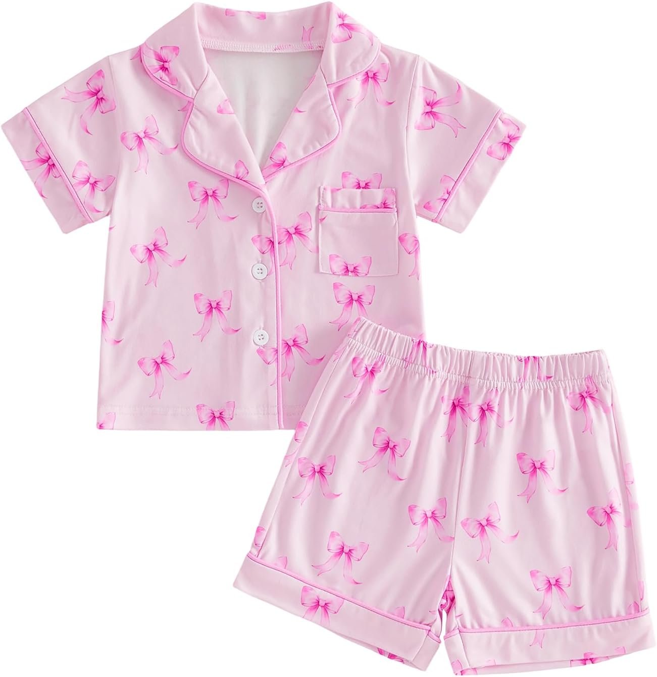 Kuriozud Toddler Baby Girl Pajamas Set Summer Floral Short Sleeve Button Down Shirt Top and Shorts 2pcs Pjs Sets Sleepwear