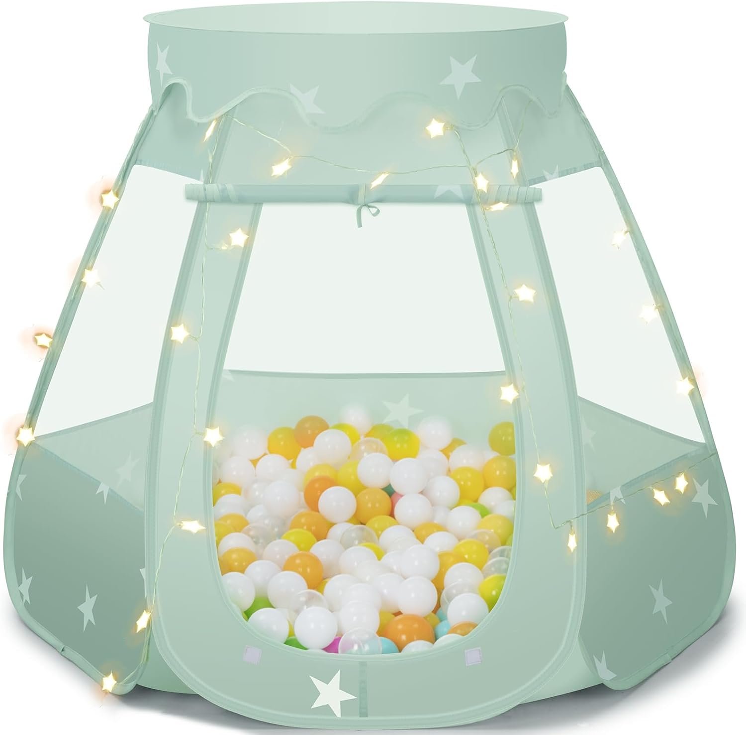 Baby Ball Pit for Toddler: with Star Lights – Pop Up Princess Play Tent for Kids – Indoor Outdoor Baby Girl Toys Birthday Gifts – NO Balls (Grayish Green Tent)