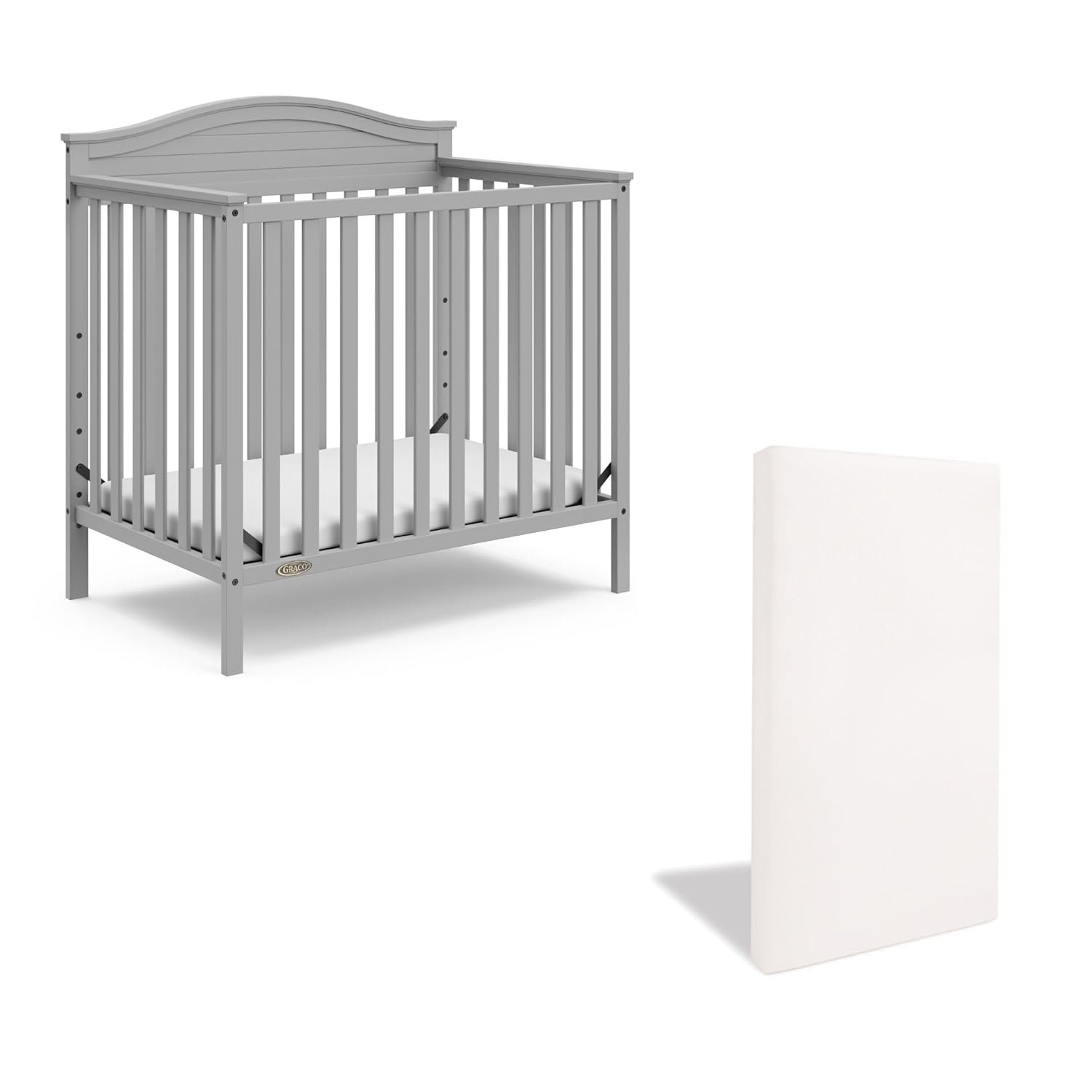 Graco Stella 4-in-1 Convertible Mini Crib with Bonus Mattress – Includes Bonus 2.75 Inch Thick Mattress with Water-Resistant Cover, Converts to Twin Bed, Ideal Crib for Small Spaces (Pebble Gray)