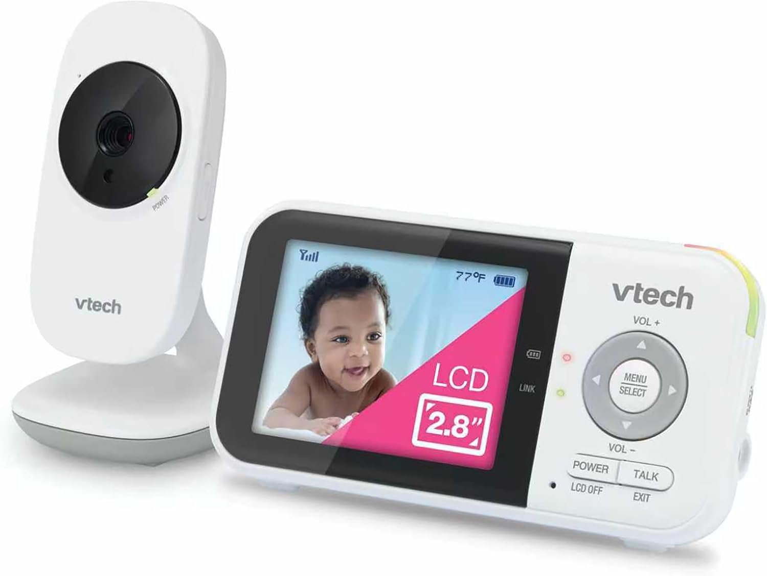 VTech VM819 Non-WiFi Video Baby Monitor with Camera – 2.8” Screen, 1000ft Range, 19-Hour Battery Life, Night Vision, Temperature Sensor, Lullabies – Secure & Private