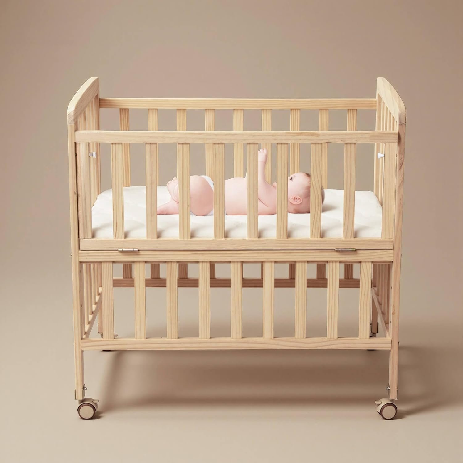 Flwrgirl Convertible Mini Baby Crib – Portable Bedside Bassinet with Mattress Included,3 Heights Baby Crib with Wheels for Small Room and Newborns 0-12 Months,Unpainted | Convertible Crib, Mattress Included, Adjustable Height, Bedside Bassinet, Wheeled, For Small Room