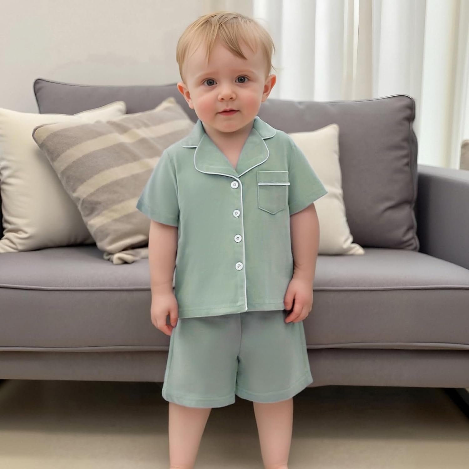 Balaflyie Toddler Baby Pajama Set Boy Girl Button Down Sleepwear Short Sleeve Shirt&Shorts Cotton Jammies Kids Lounge Sets