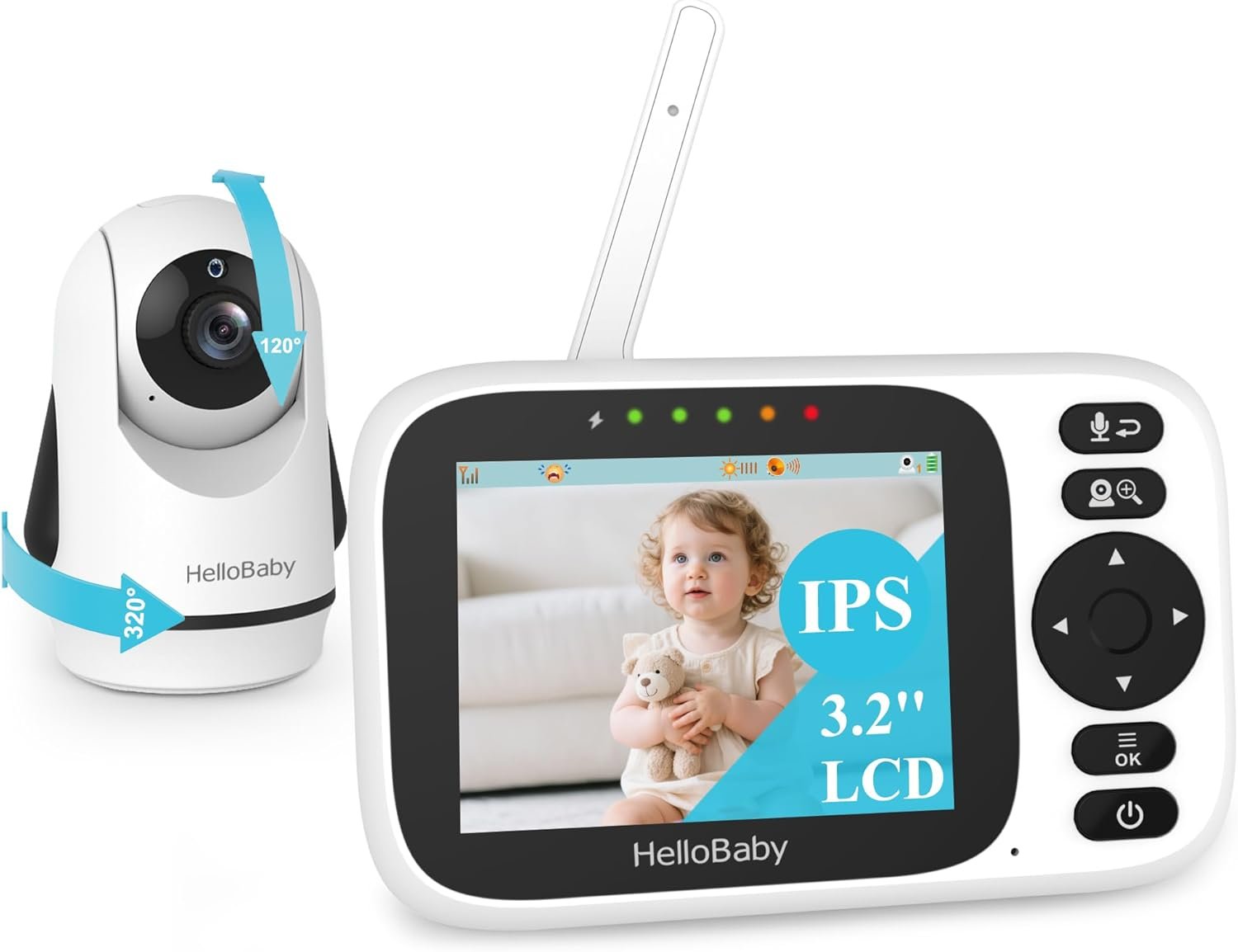 HelloBaby Monitor No WiFi Video Baby Monitor with Camera and Audio – 3.2” Screen, 2-Way Talk, Pan-Tilt Camera with Night Vision,ECO/VOX,1000ft, Temperature | Portable for Travel, Parents, Pet, Elderly