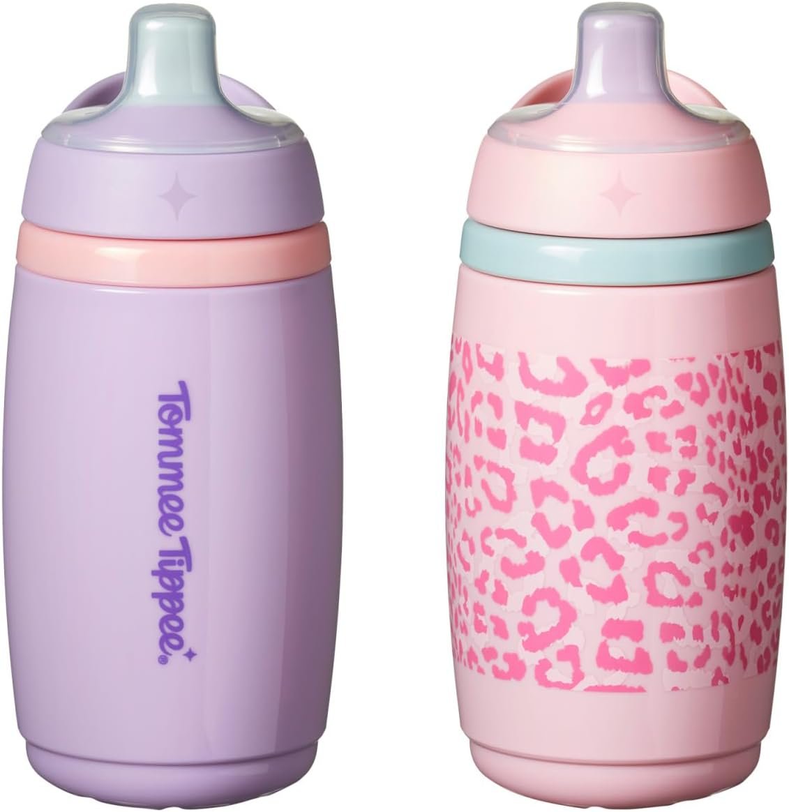 Tommee Tippee Active Spout Toddler Cups, 9 oz, Insulated Sippy Cups For Toddlers 1-3, Silicone Spout, Leak-Proof Valve and Handle, Pink and Purple, Pack of 2