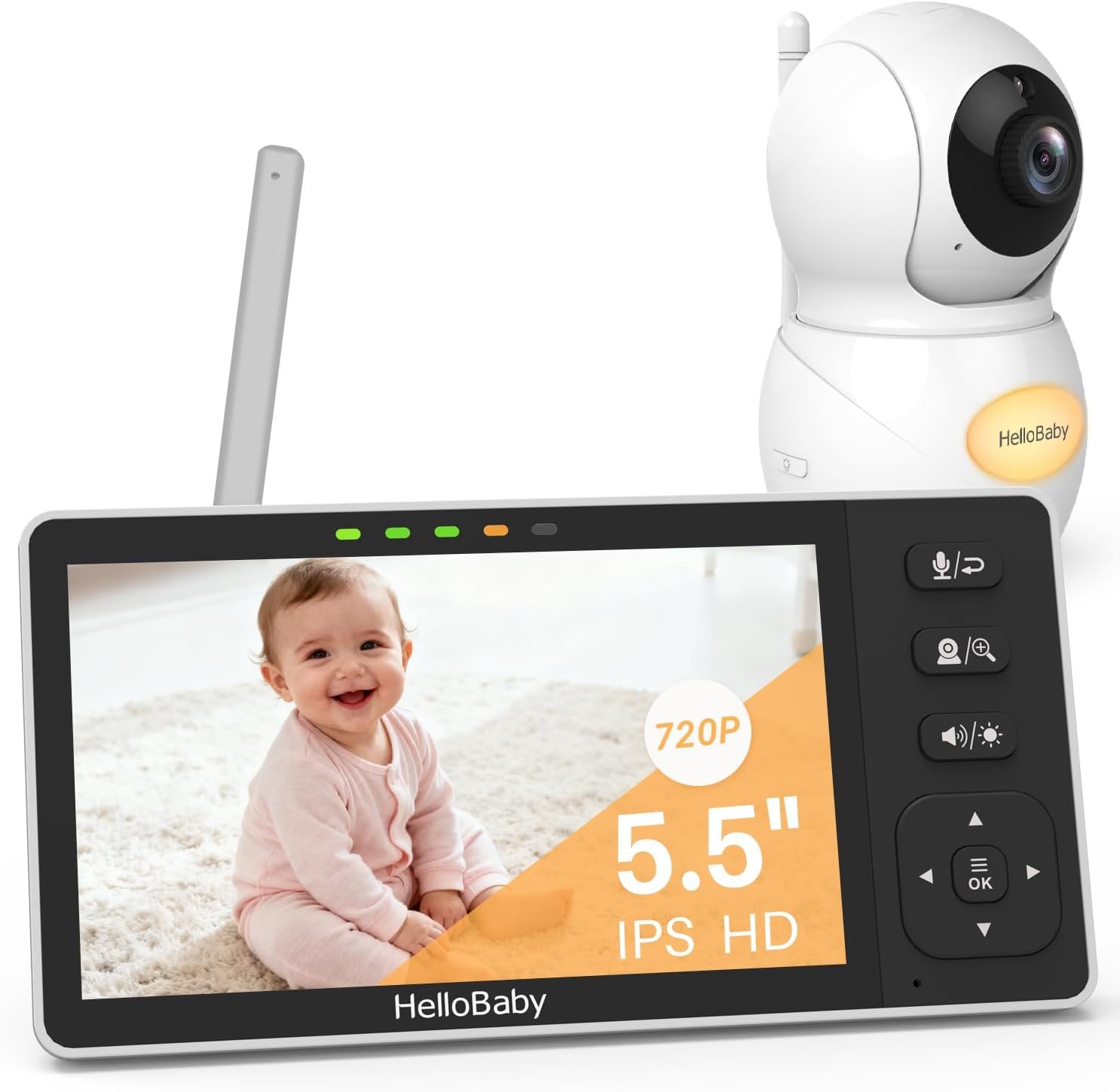 HelloBaby 5.5” HD Video Baby Monitor with 1080P Camera | No WiFi, Hack-Proof Security & 1000ft Range | Remote Pan, Tilt, Zoom, Night Vision, Night Light | 4000mAh Battery