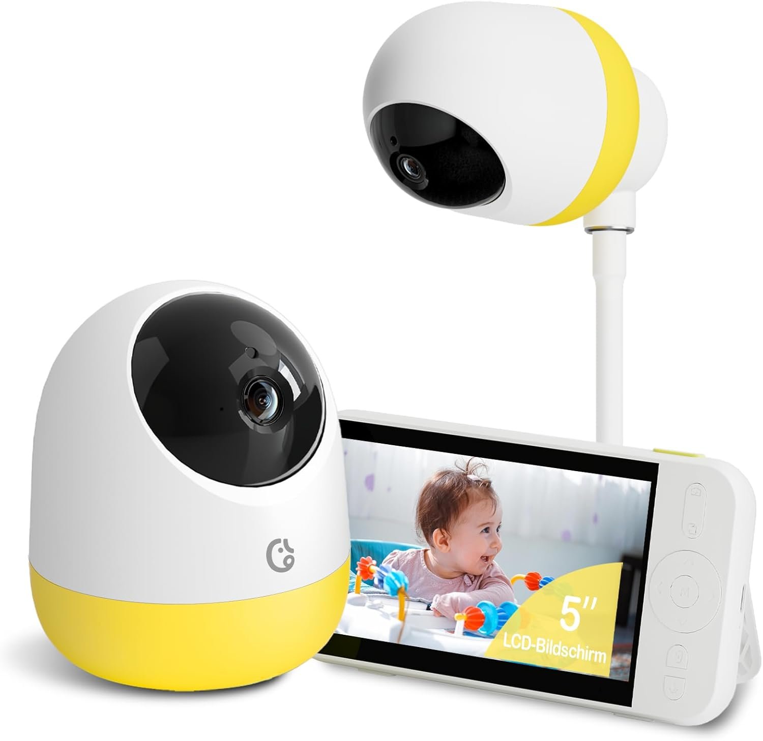 Ellie Pro Baby Monitor with Camera and Audio,5” IPS 2K UHD Resolution,6000mAh Battery, Remote Pan-Tilt-5X Zoom, 2-Way Talk,No WiFi, Night Vision, Virtual Fence 24hr Play Back and 1000ft Range