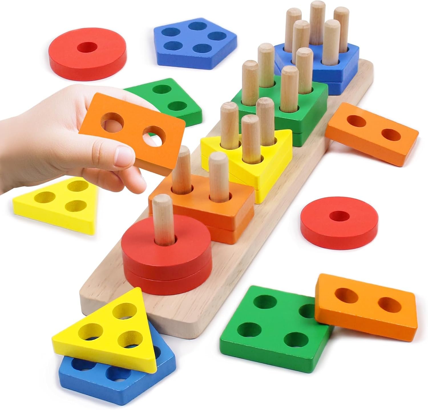 YHHYTOY Montessori Toys for 1 2 3 Year Old – Wooden Baby Stacking Toys Sensory Educational Shape Sorter Color Sorting Toy for Toddlers 1-3, Preschool Learning Birthday Gifts for Baby Girls Boys Kids