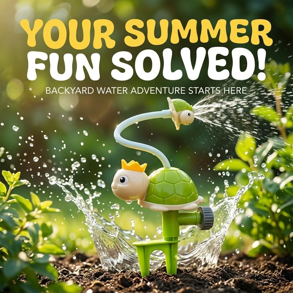 Spinning Green Turtle Kids Sprinkler Toy – Outdoor Summer Toys Splashing Fun, Sprays Up to 8ft High, Attaches to Garden Hose, Kids Sprinklers for Yard, Ideal for Boys Girls Ages1-3 3-5 4-8