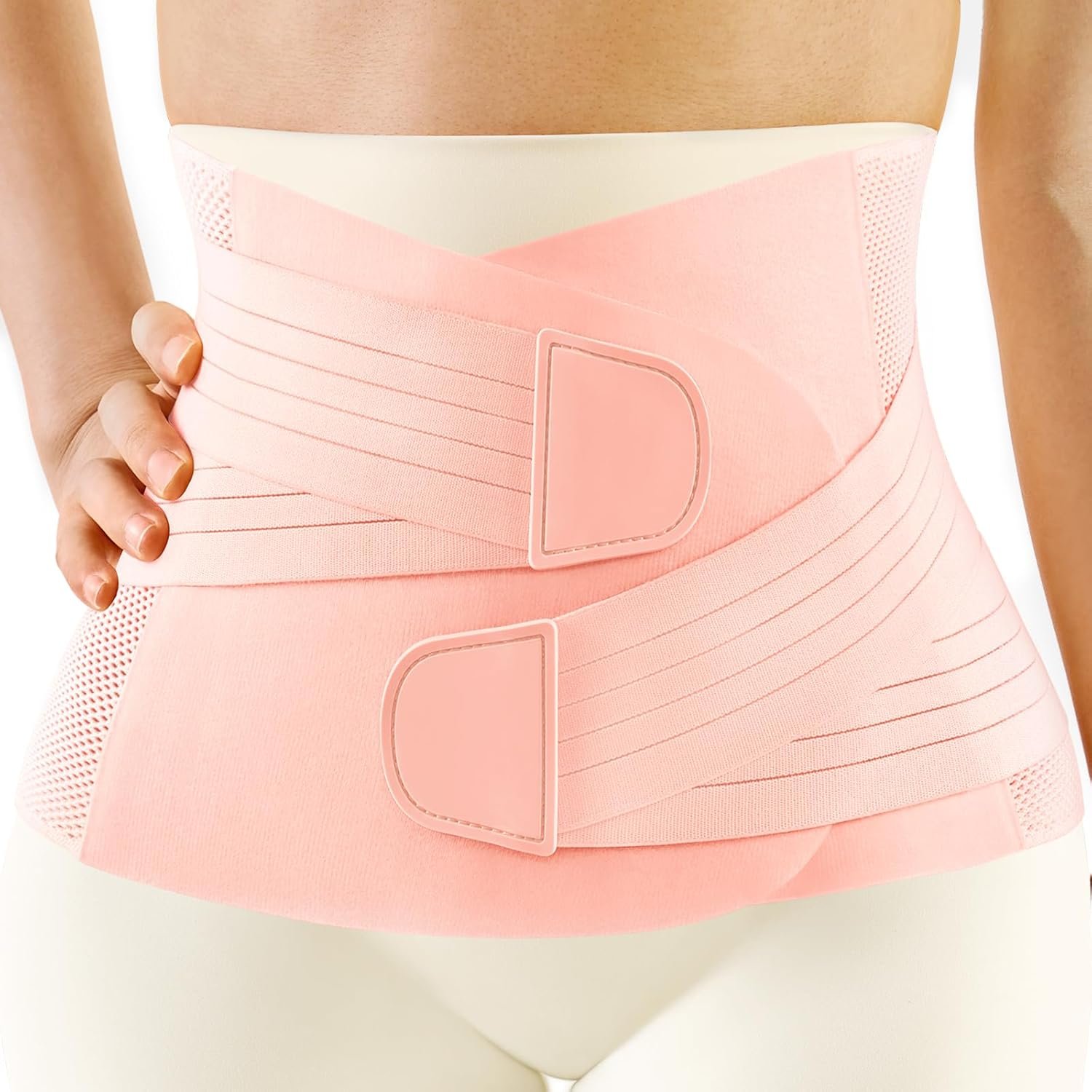 FREETOO Abdominal Binder Post Surgery,Postpartum Belly Band Wrap for Women, Soft C-Section Belly Binder Post Partum with Back Support,Stomach Binder Postpartum with Adjustable Compression,XL,Pink