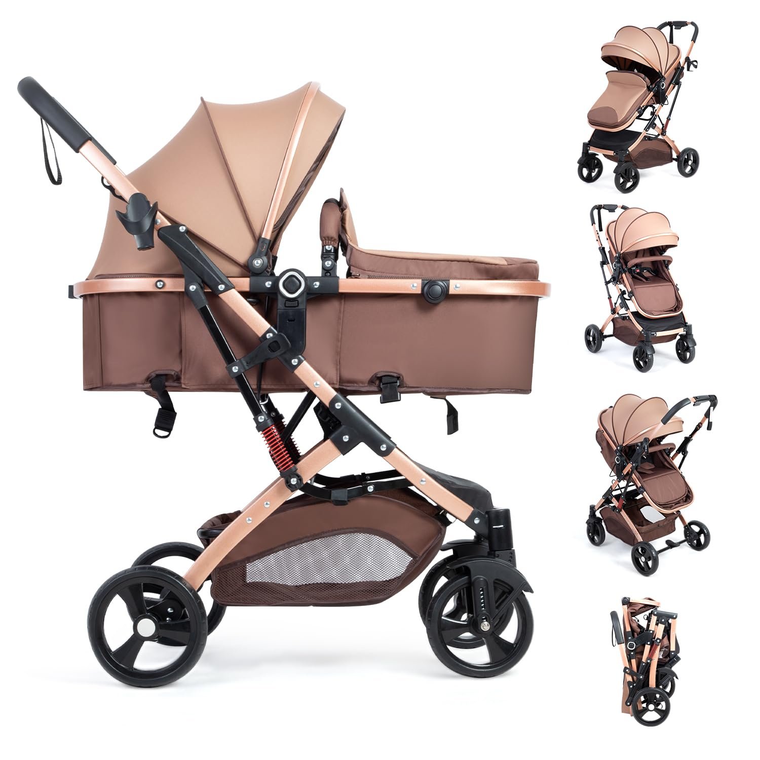 Reversible Baby Stroller for Newborn 2 in1 High Landscape Stroller, Foldable Pushchair Pram Stroller with Adjustable Backrest