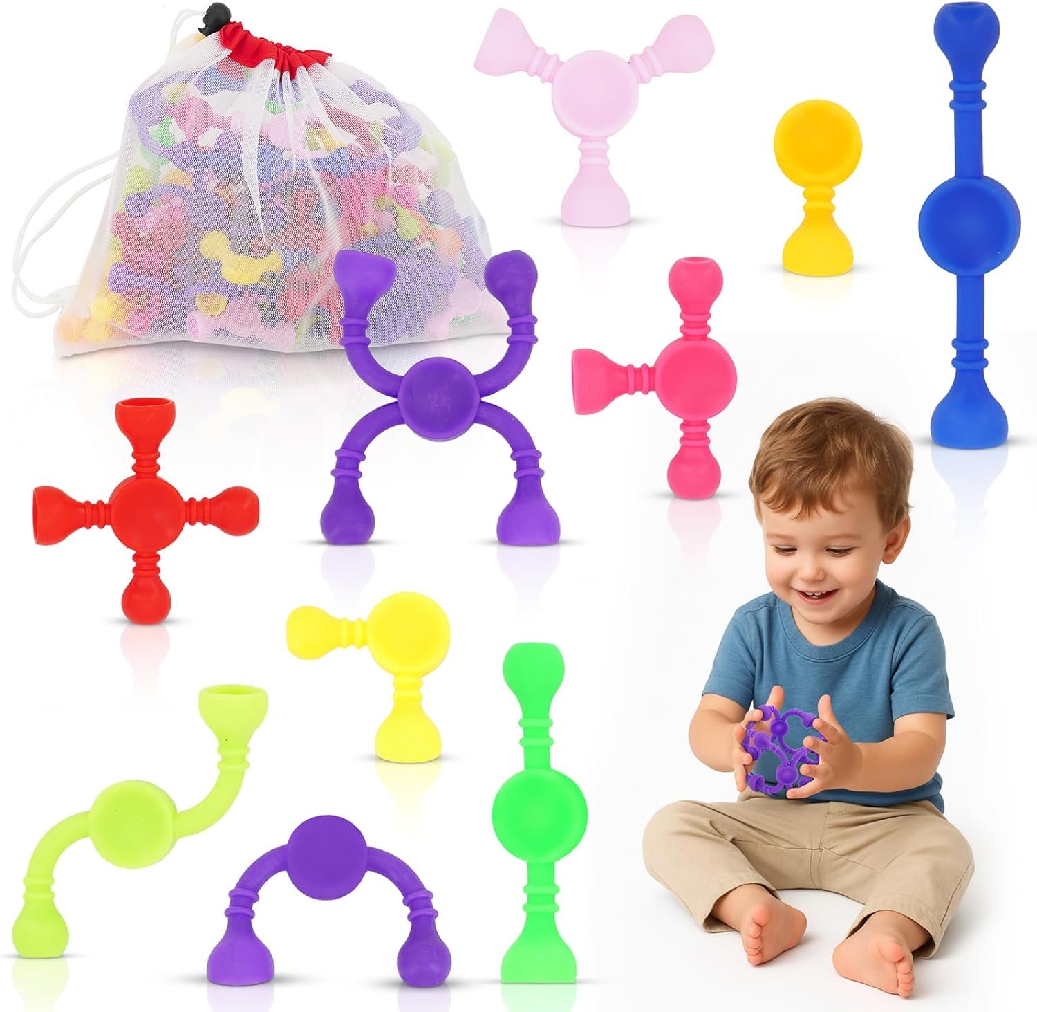 Kids Stem Sensory Building Toys – 50pcs Fine Motor Skills Toys for Toddlers, Educational Toy for Kid Activities, Travel Toy for Airplane, Car, ADHD