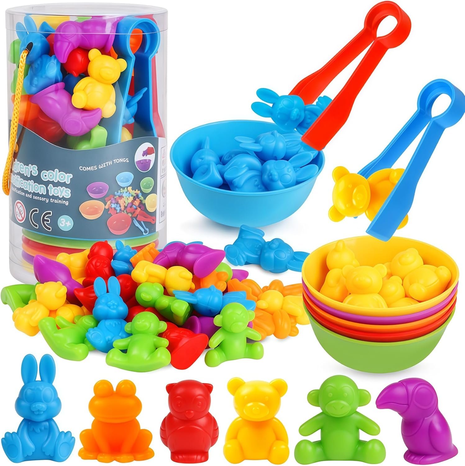 Counting Animals Color Sorting Matching Games with Sorting Bowls Montessori Sensory Early Educational Toys Learning Fine Motor Skill & Counting Math Toys Gift for 3 4 5 Year Old Boys Girls