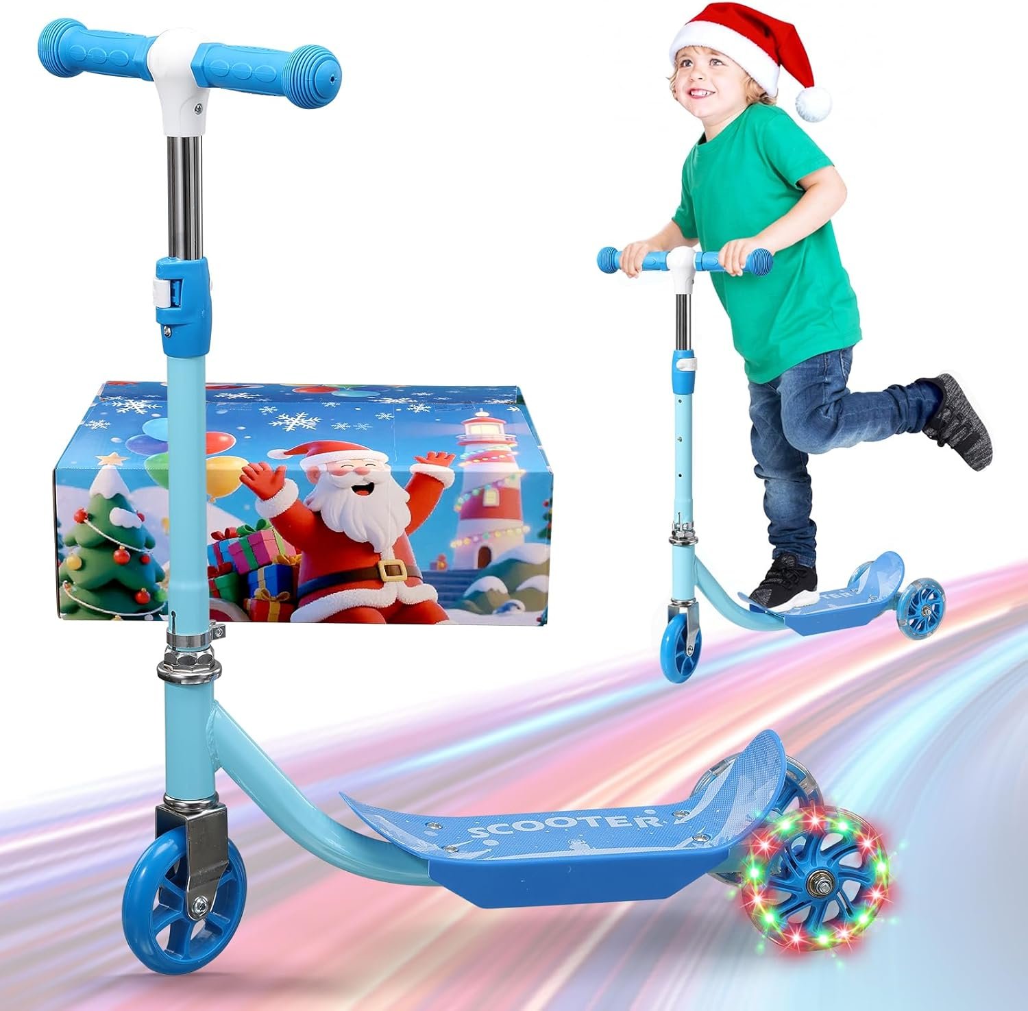Toddler Scooter, Scooters for Kids Age 3-5, Boy Girl Gift 3-Wheel Kick Scooter with LED Light Up Wheels, Adjustable T-Bar Handle, Cute Deck, Safe Smooth Riding Outdoor, Max 100 lbs, Xmas Box Wrapped