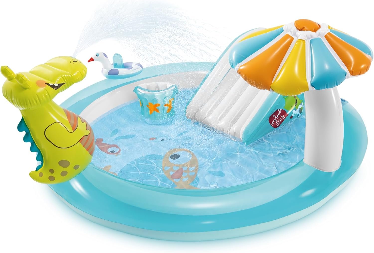 Intex Gator 6.6′ x 5.6′ x 4″ Outdoor Inflatable Kiddie Pool Water Play Swim Center