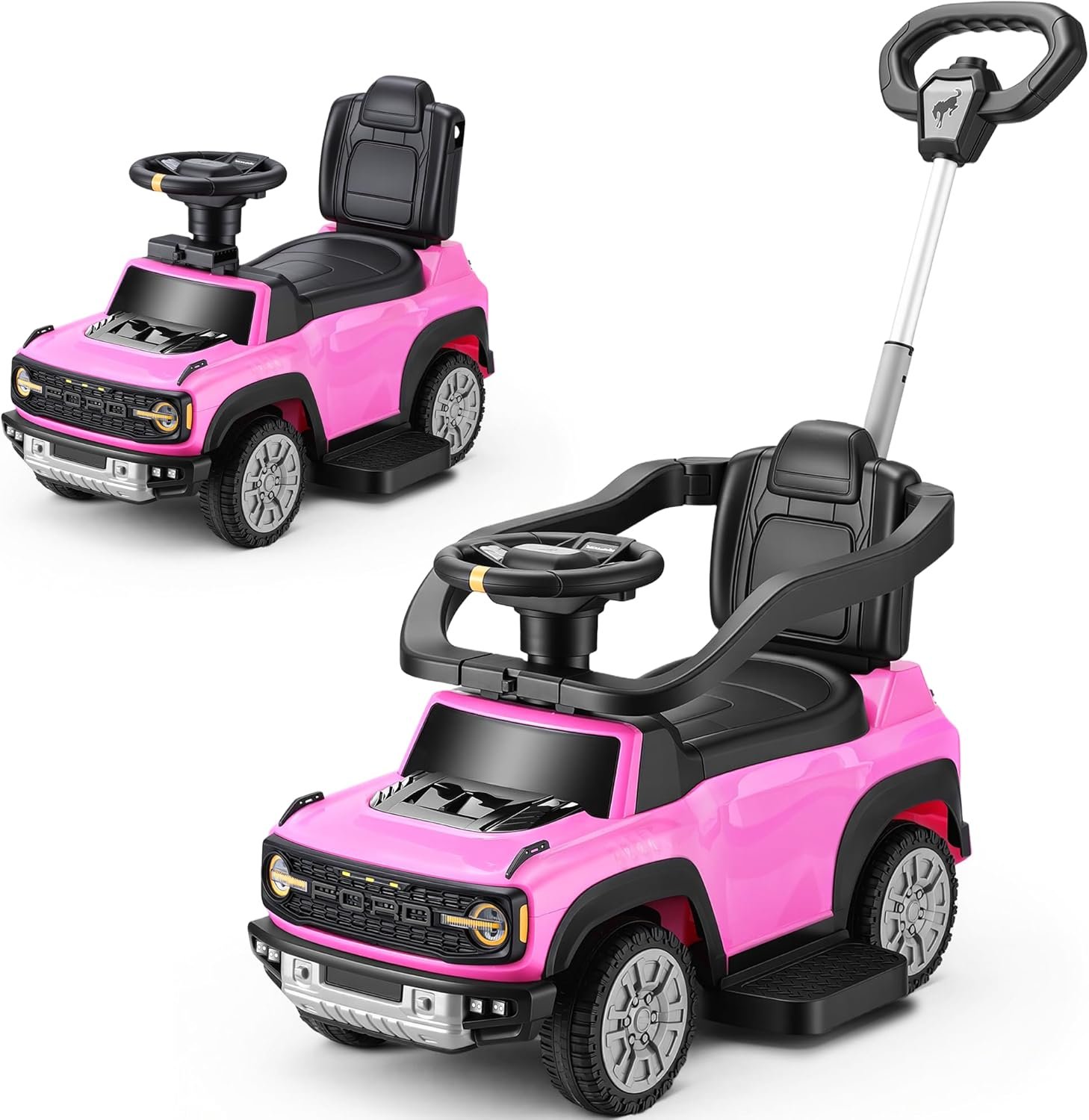 First Ride On Licensed Ford Bronco Raptor 3-in-1 Toddler Push Car, Baby Push Car for Toddlers 1-3, Toddler Ride on Toy for Girl w/Adjustable Handle, Rails, Music and Horn, Stroller Substitute (Pink)