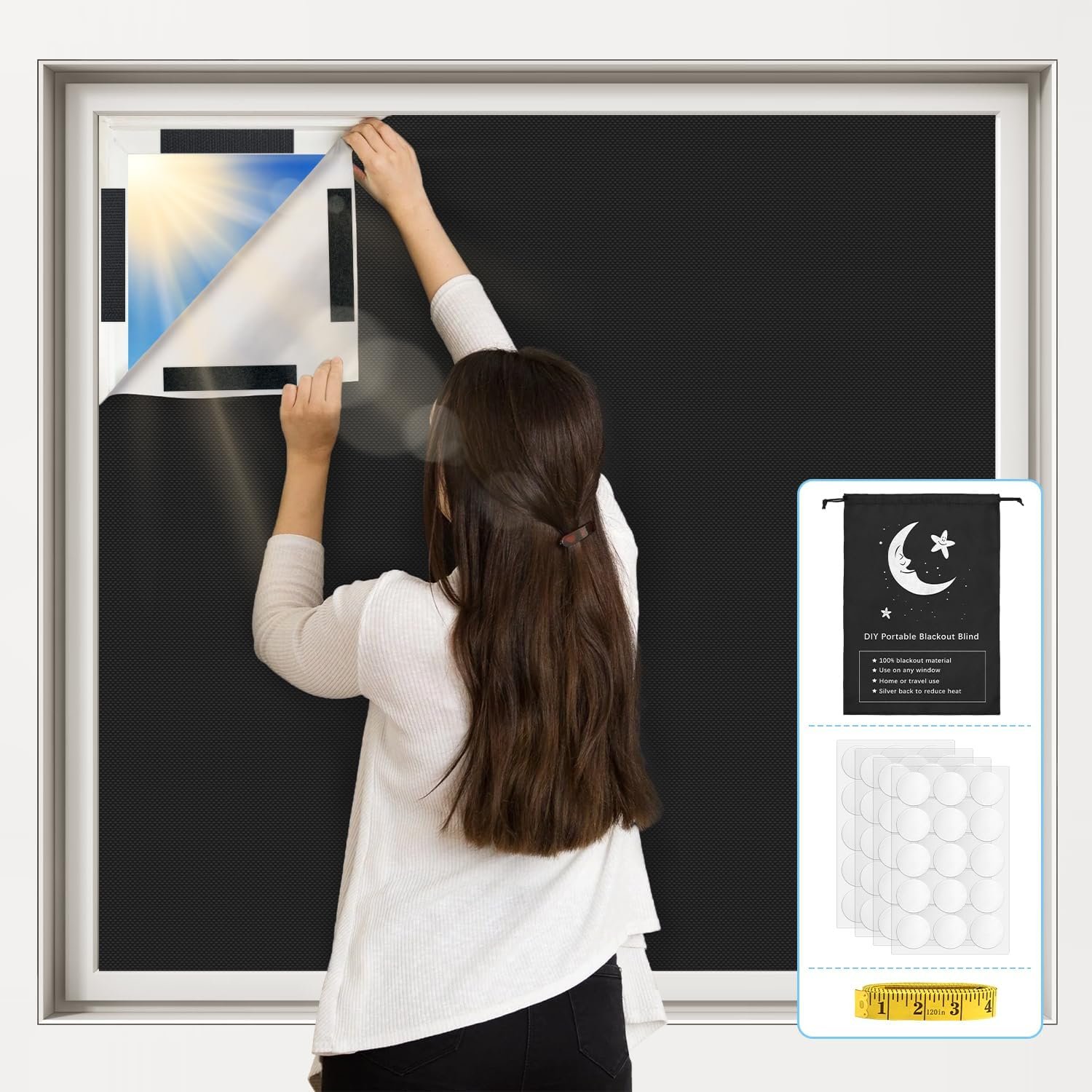 Vanten Upgraded Blackout Curtains, 118″ x 57″ Shades, 100% Blackout Material with Adhesive Tapes, Window Cover for Baby Nursery, Bedroom, Living Room, Travel