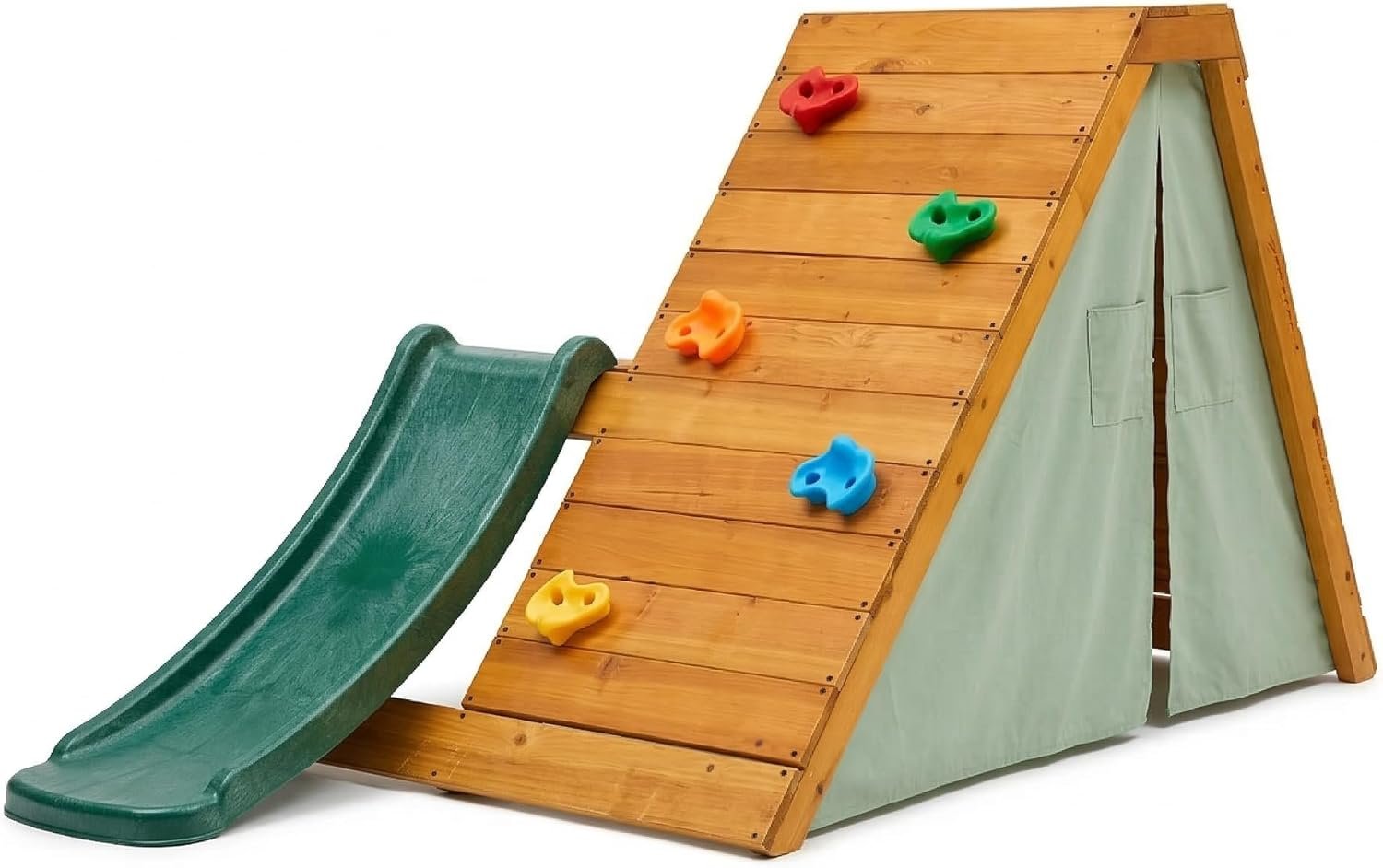 Avenlur Palm 5-in-1 Wooden Outdoor Playground for Toddlers – Montessori Climbing Playset with Ladder, Rock Wall, 4-ft Slide & Tent Fort – Indoor/Outdoor Backyard Play Structure for Kids Ages 2-6