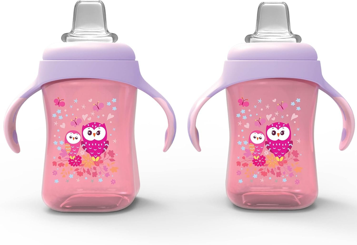 Avima Baby 10 oz Spill Proof Baby Sippy Cup w/Interchangeable Soft Spout Nipple – Trainer Sippy Cup with Handles – BPA Free & Dishwasher Safe Kids Cups – Set of 2, Pink