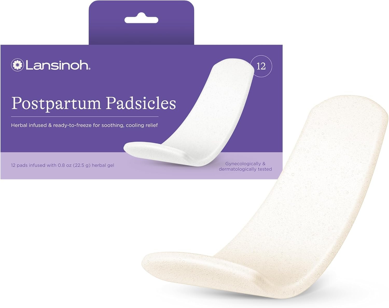 Lansinoh Postpartum Cooling Pads, Perineal Ice Packs, 12 Count, Witch Hazel Pads for Postpartum Care, Padsicles with Cooling and Comforting Aloe Vera