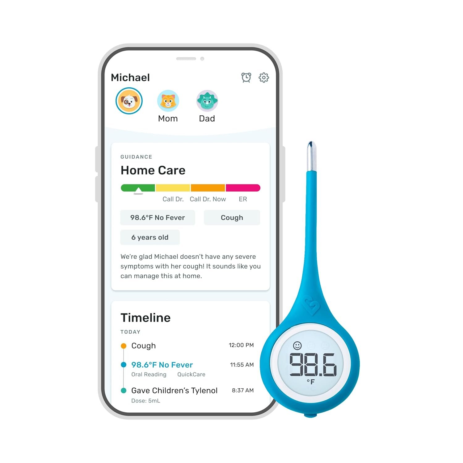 Kinsa QuickCare Smart Digital Thermometer for Adults, Kids and Babies, Oral, Rectal & Underarm Thermometer, App-Connected Fever and Symptom Tracking, Fast Accurate Readings